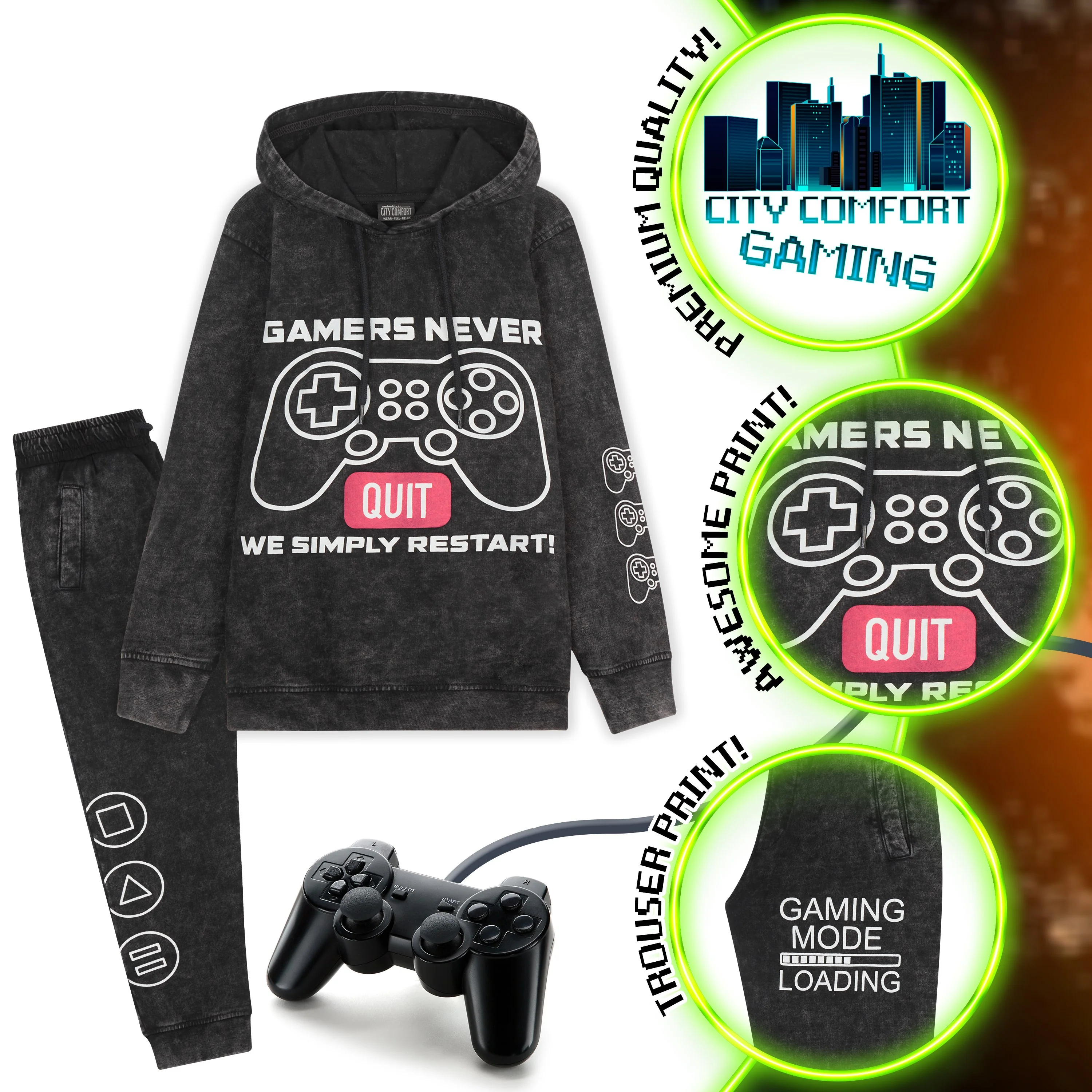 CityComfort Boys Tracksuit, Charcoal Gaming Boys Hoodies and Joggers - Image 2