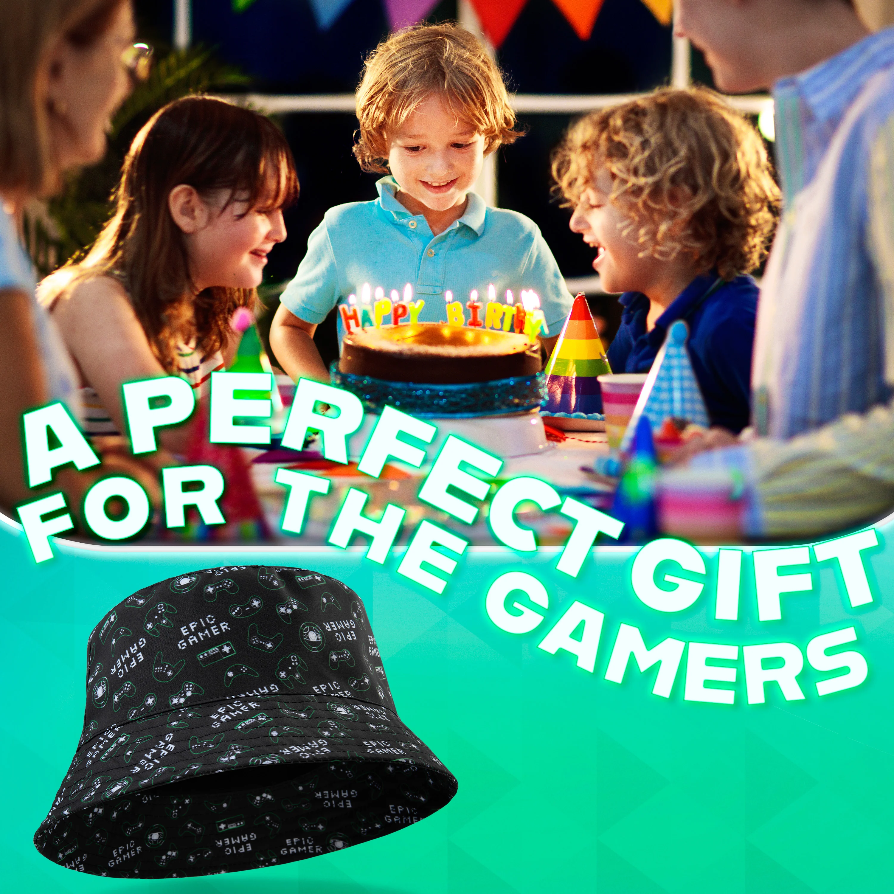 CityComfort Bucket Hat Kids Gamer Sun Hat for Boys and Girls - Black - Image 3