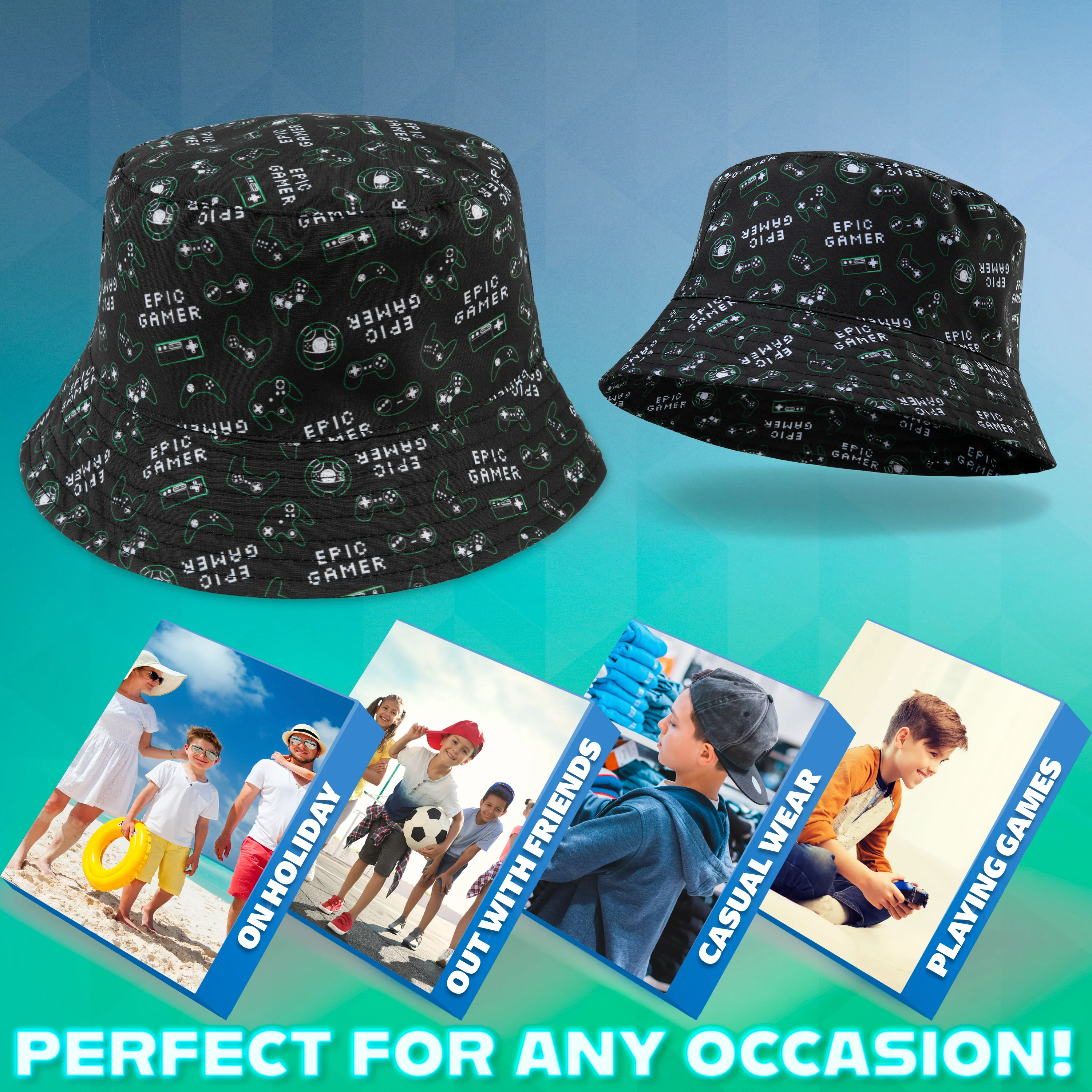 CityComfort Bucket Hat Kids Gamer Sun Hat for Boys and Girls - Black - Image 4