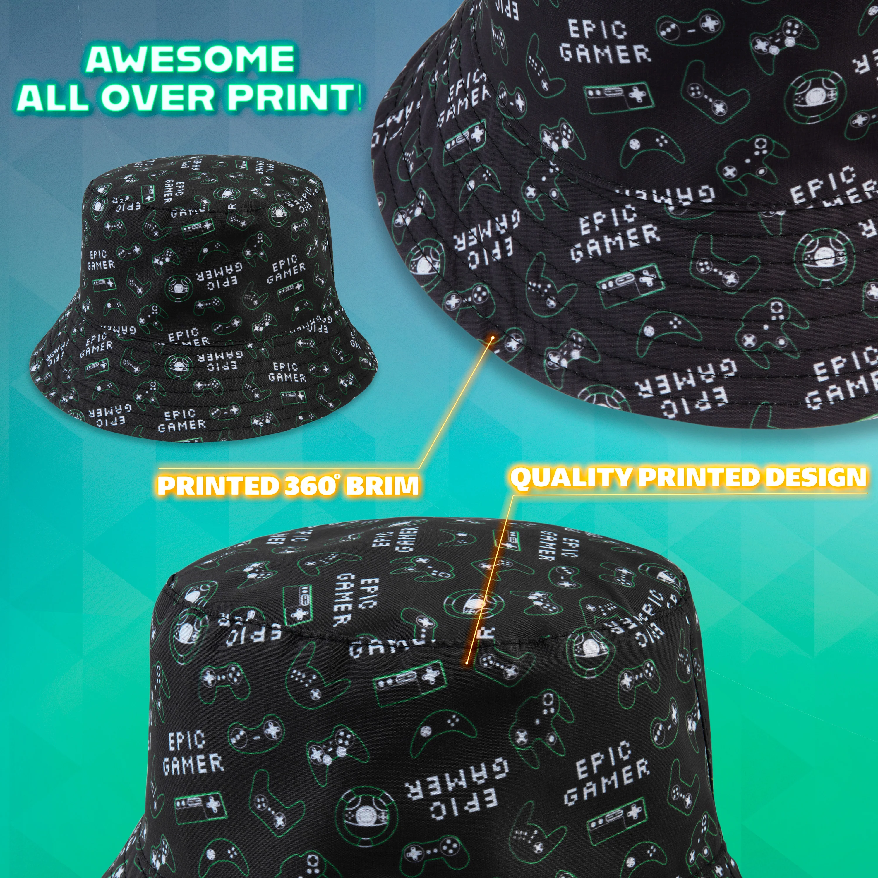 CityComfort Bucket Hat Kids Gamer Sun Hat for Boys and Girls - Black - Image 6