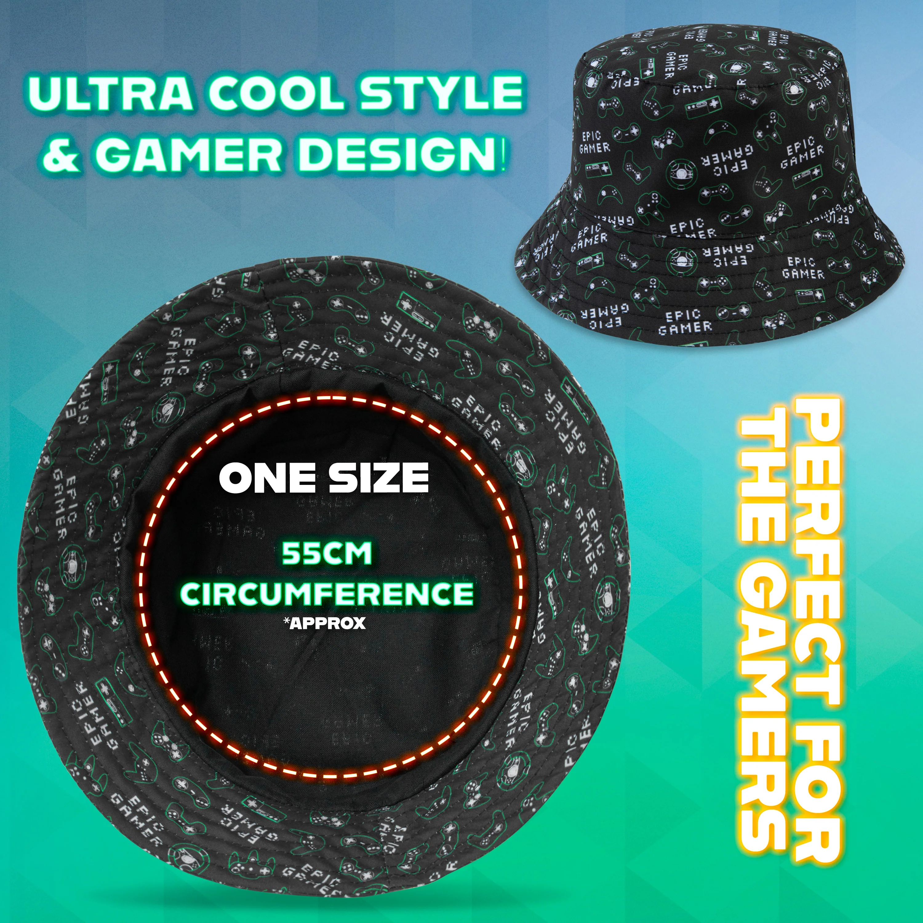 CityComfort Bucket Hat Kids Gamer Sun Hat for Boys and Girls - Black - Image 7