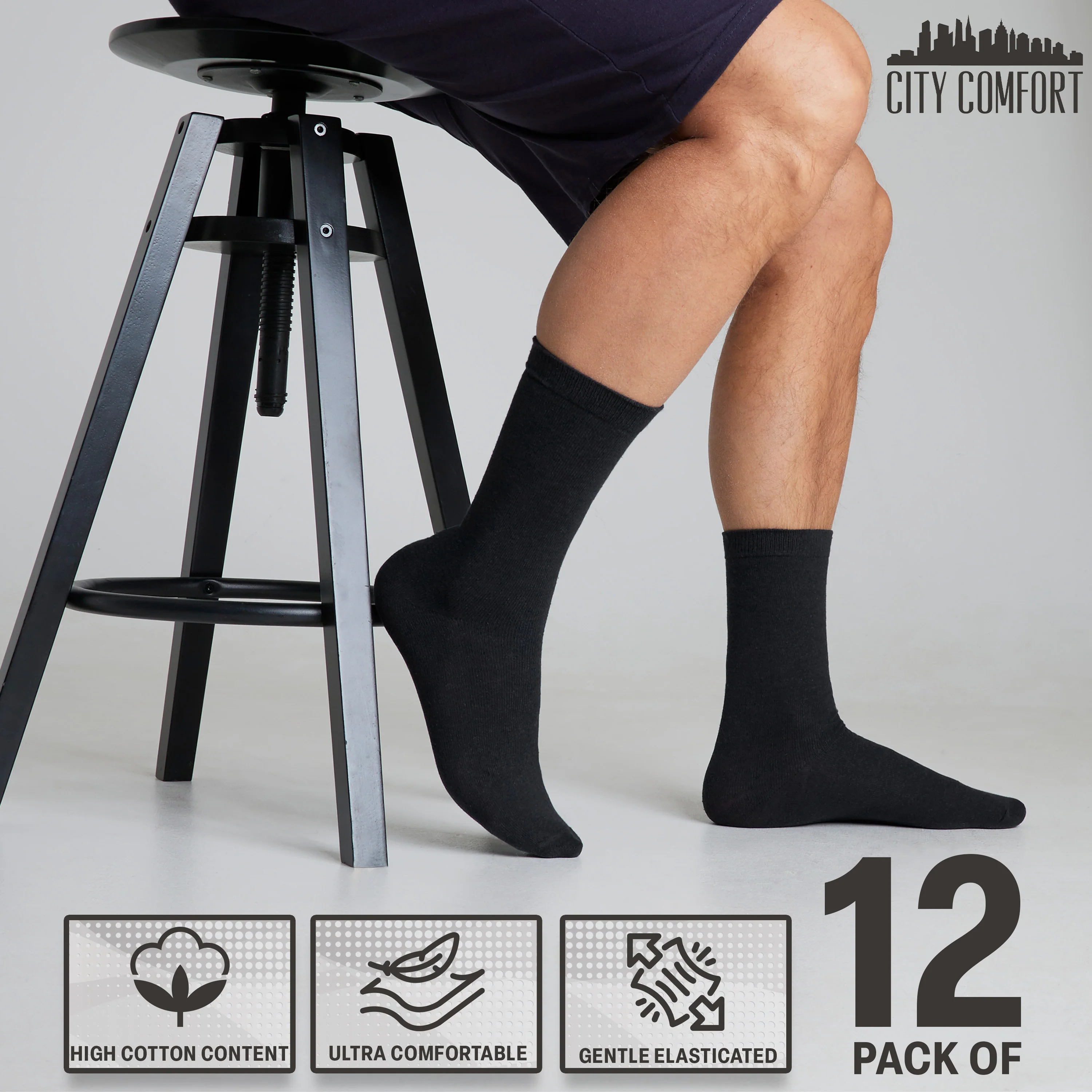 CityComfort Calf Socks for Men and Teenagers - Pack of 12 - Image 12