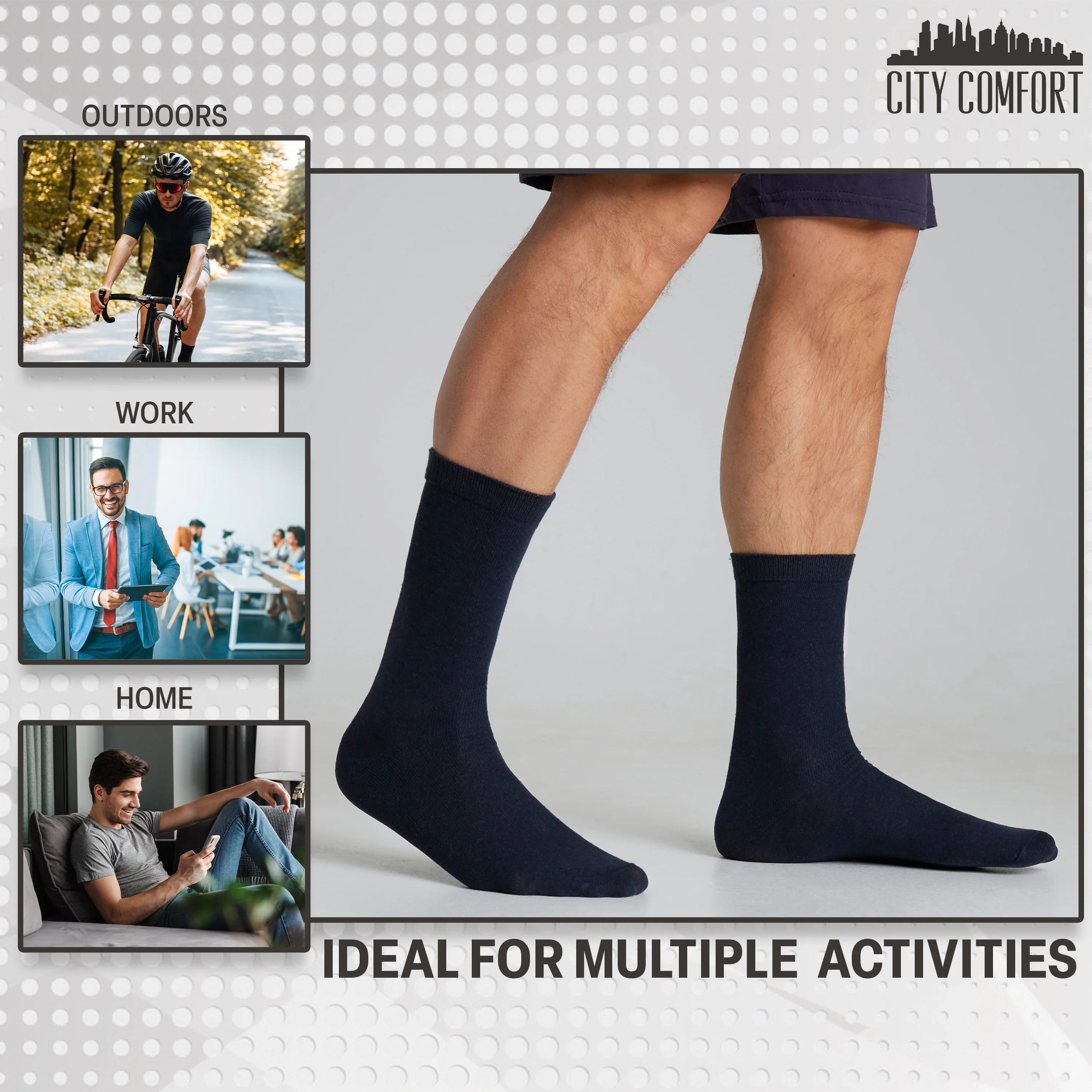 CityComfort Calf Socks for Men and Teenagers - Pack of 12 - Image 17