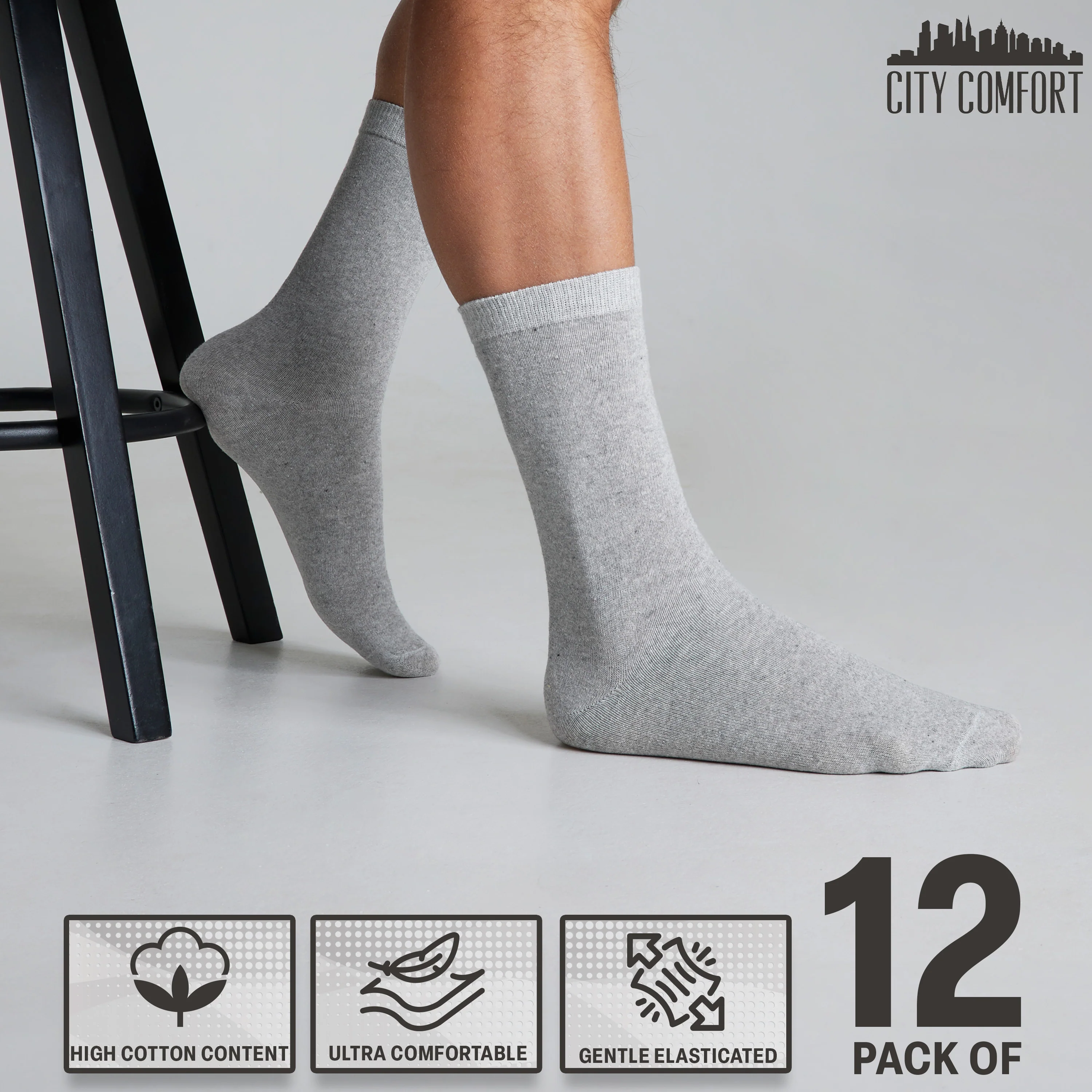CityComfort Calf Socks for Men and Teenagers - Pack of 12 - Image 24