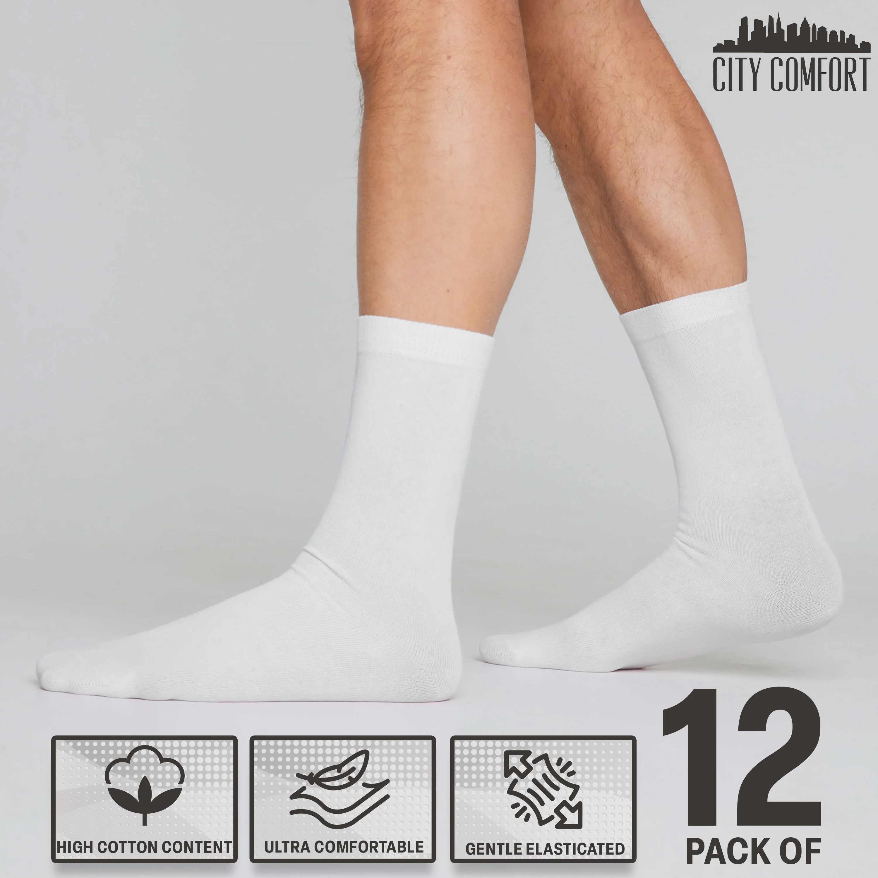 CityComfort Calf Socks for Men and Teenagers - Pack of 12 Soft Breathable Stretchy - Image 8