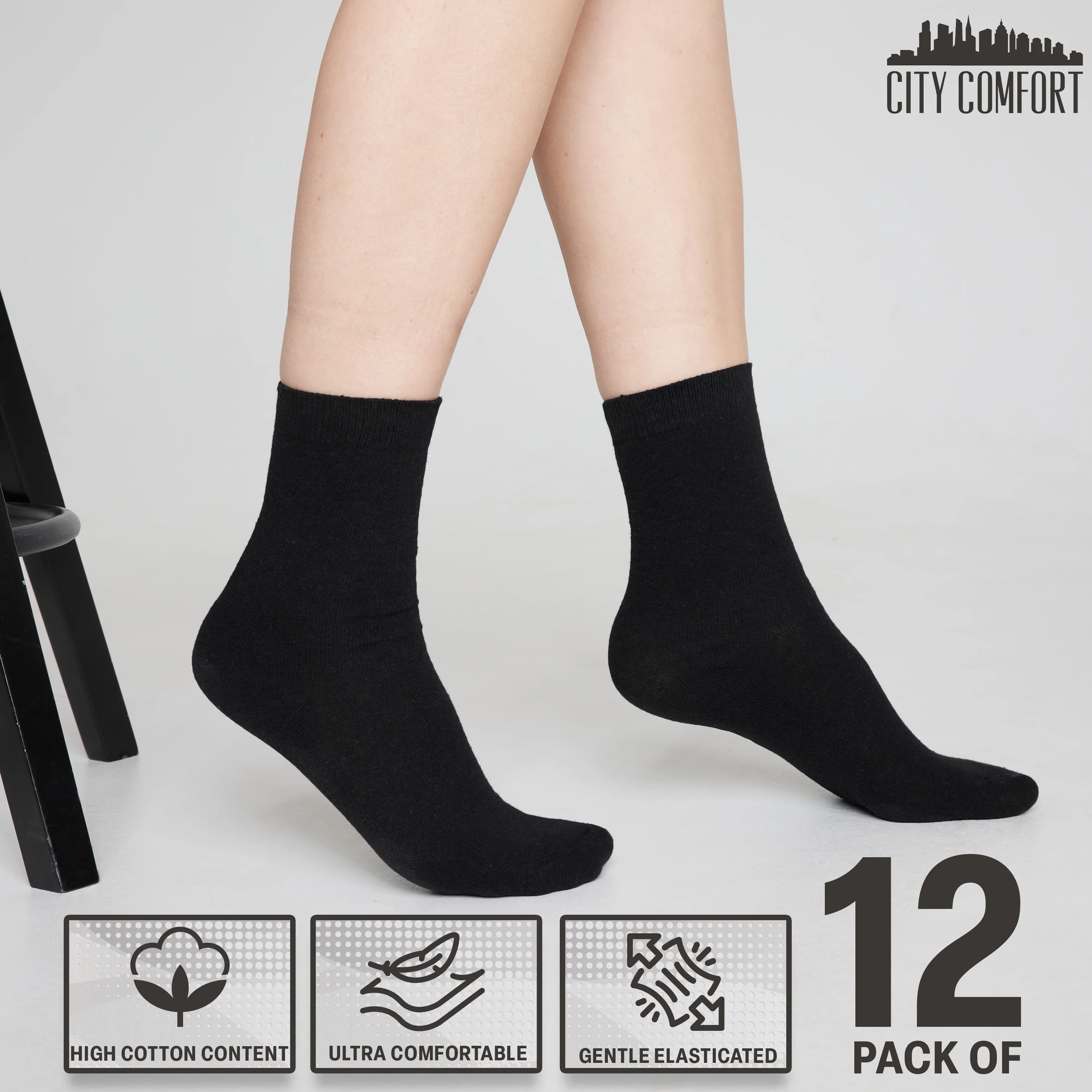 CityComfort Calf Socks for Women and Teenagers - Pack of 12 - Image 12
