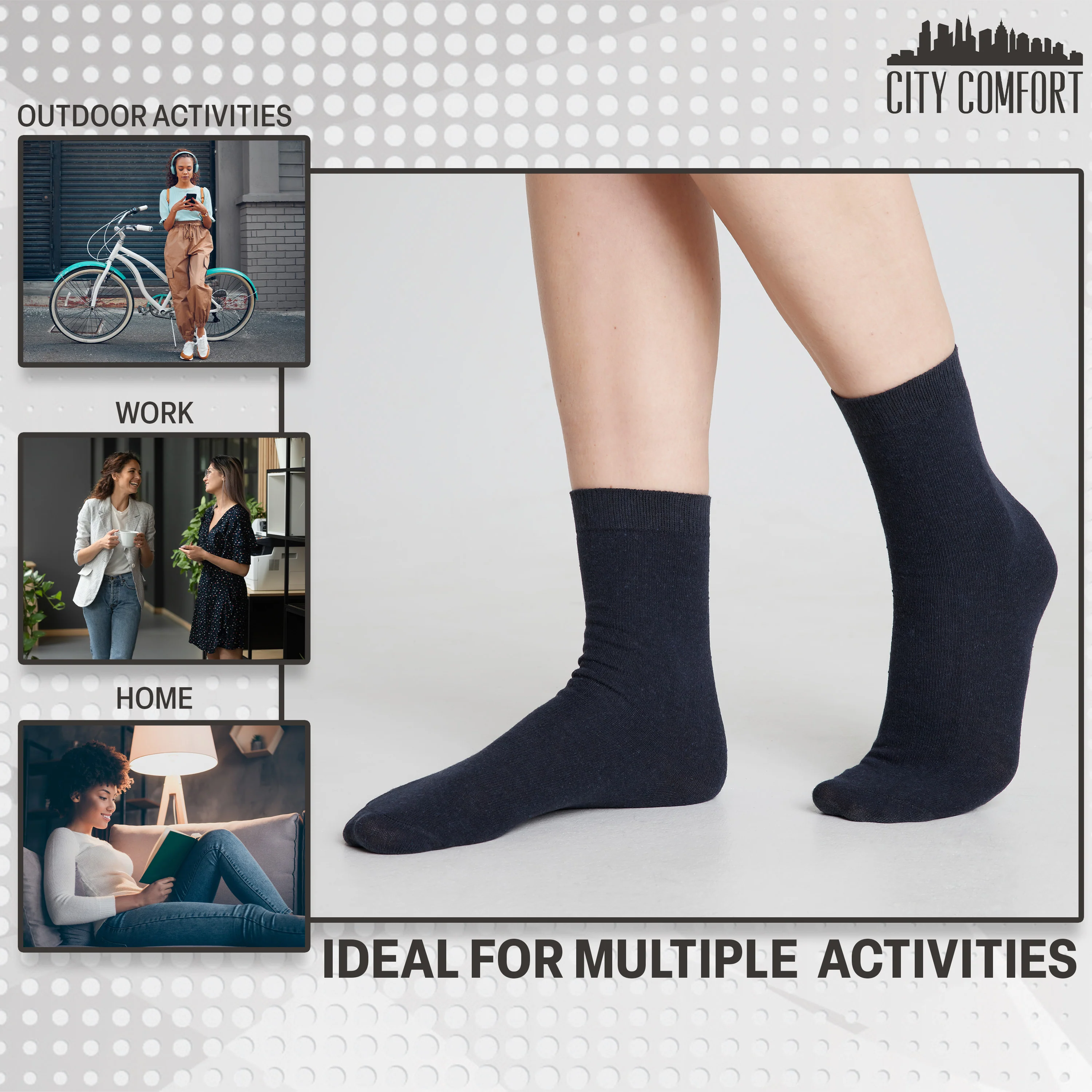 CityComfort Calf Socks for Women and Teenagers - Pack of 12 - Image 17