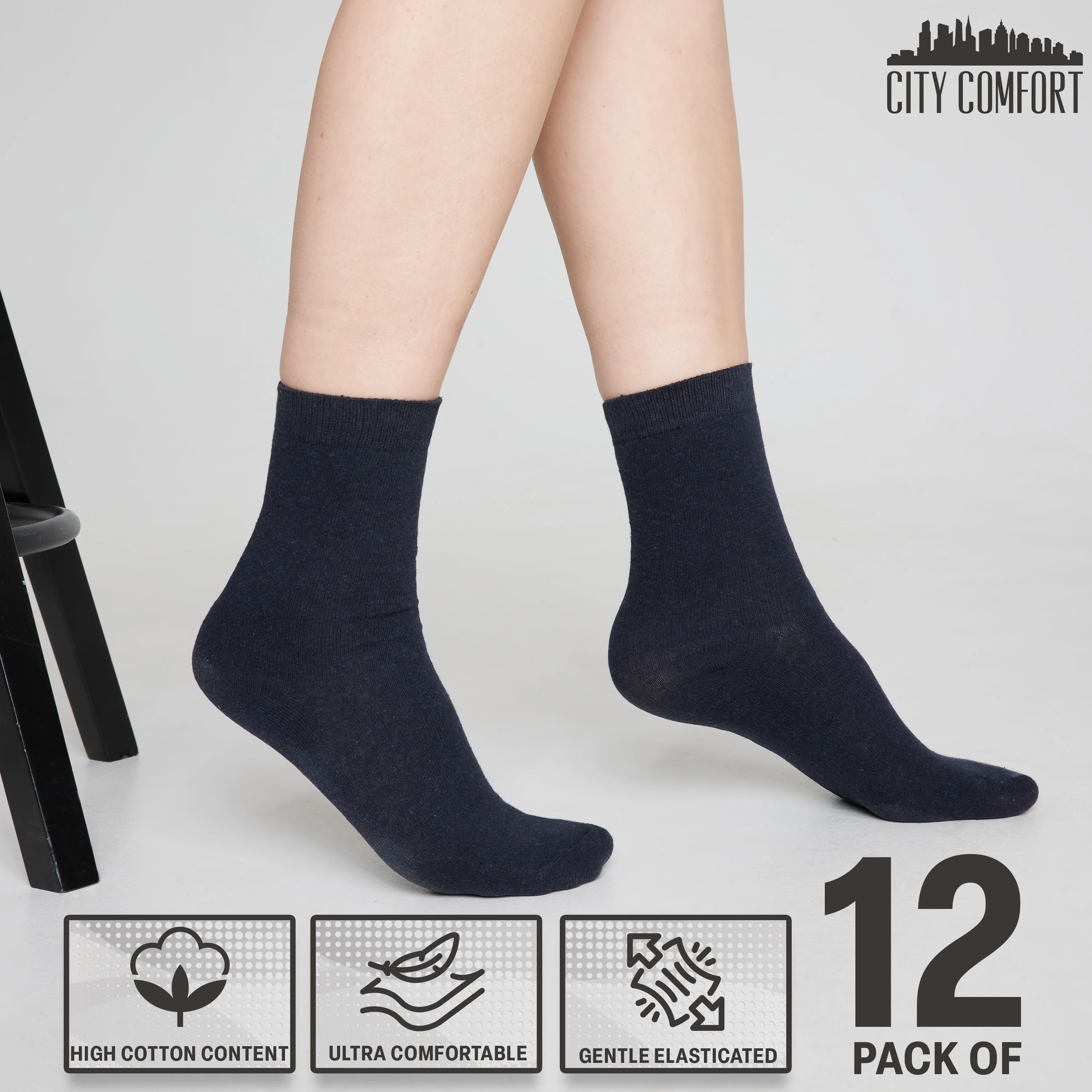 CityComfort Calf Socks for Women and Teenagers - Pack of 12 - Image 18