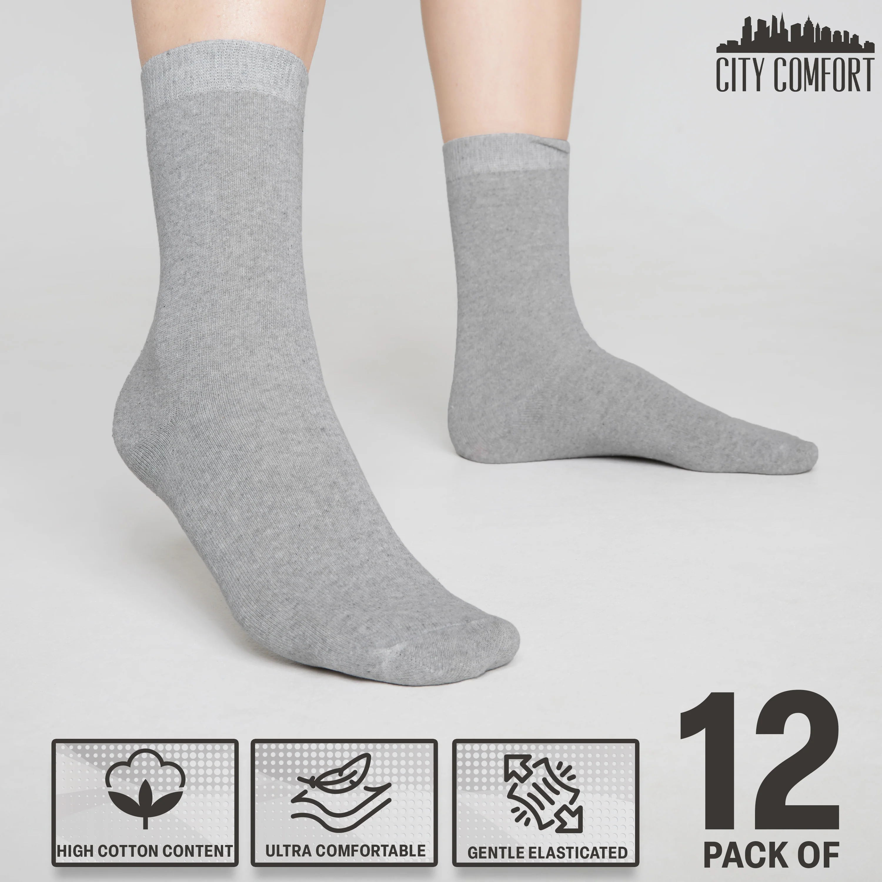 CityComfort Calf Socks for Women and Teenagers - Pack of 12 - Image 24