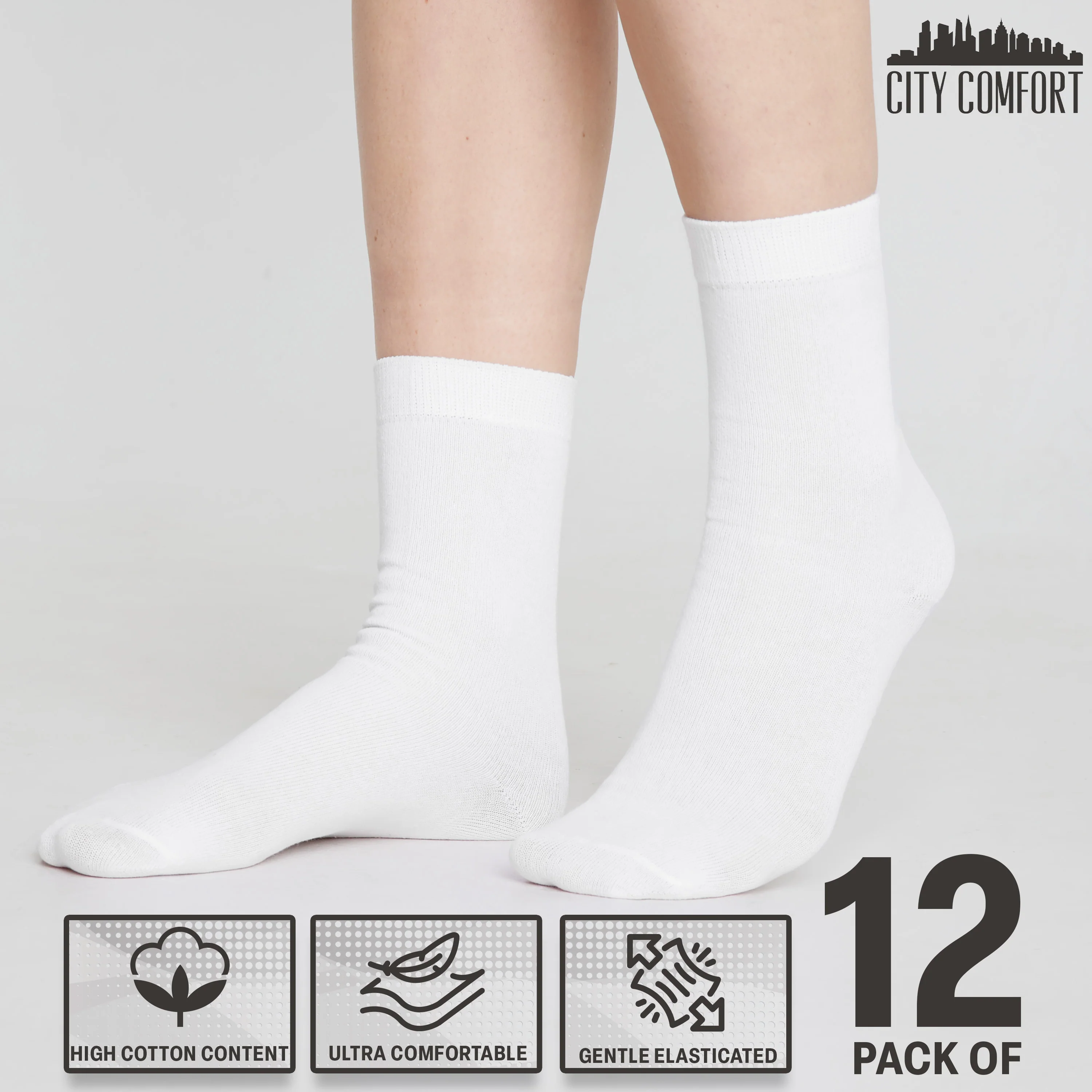 CityComfort Calf Socks for Women and Teenagers - Pack of 12 - Image 6