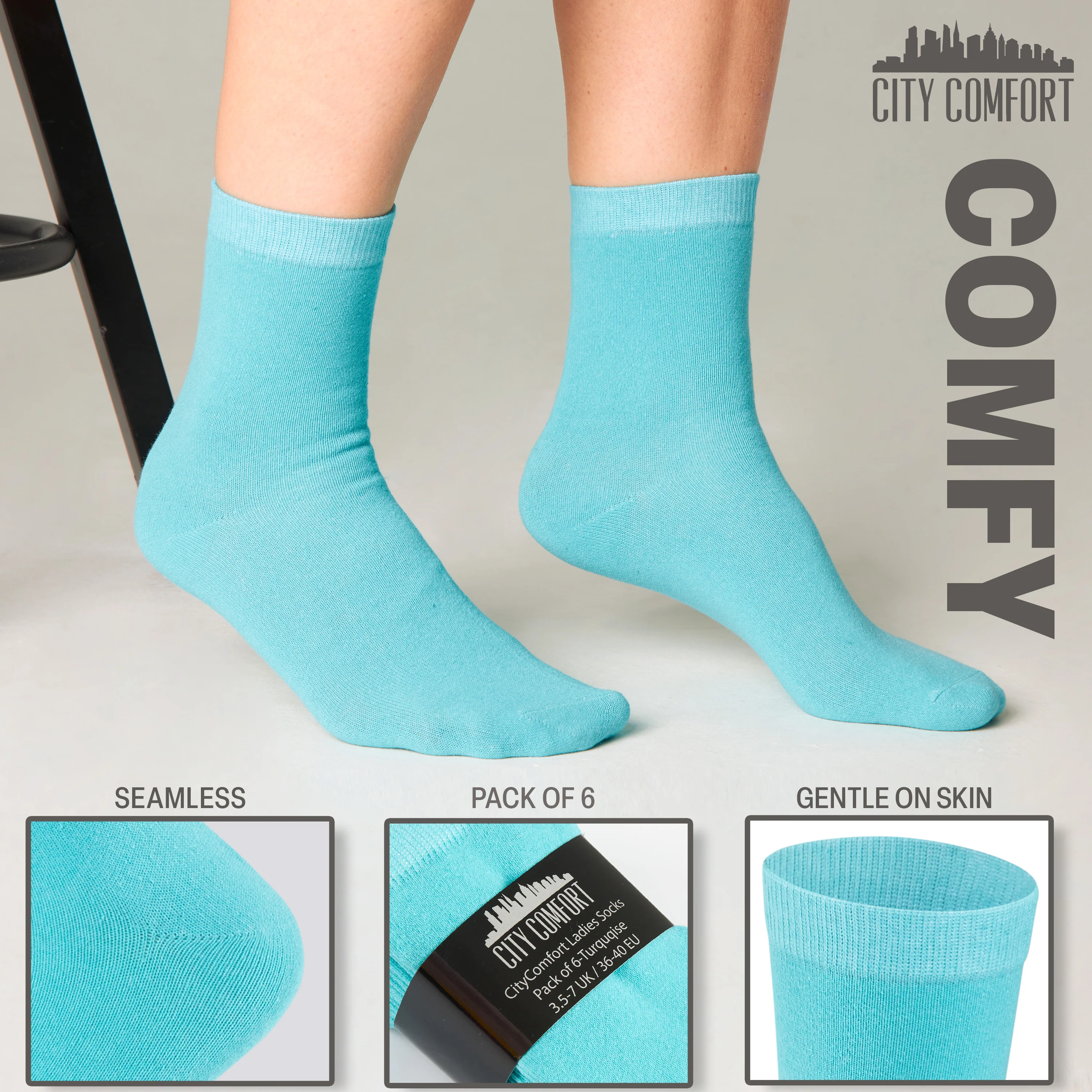CityComfort Calf Socks for Women and Teenagers - Pack of 6 - Image 27