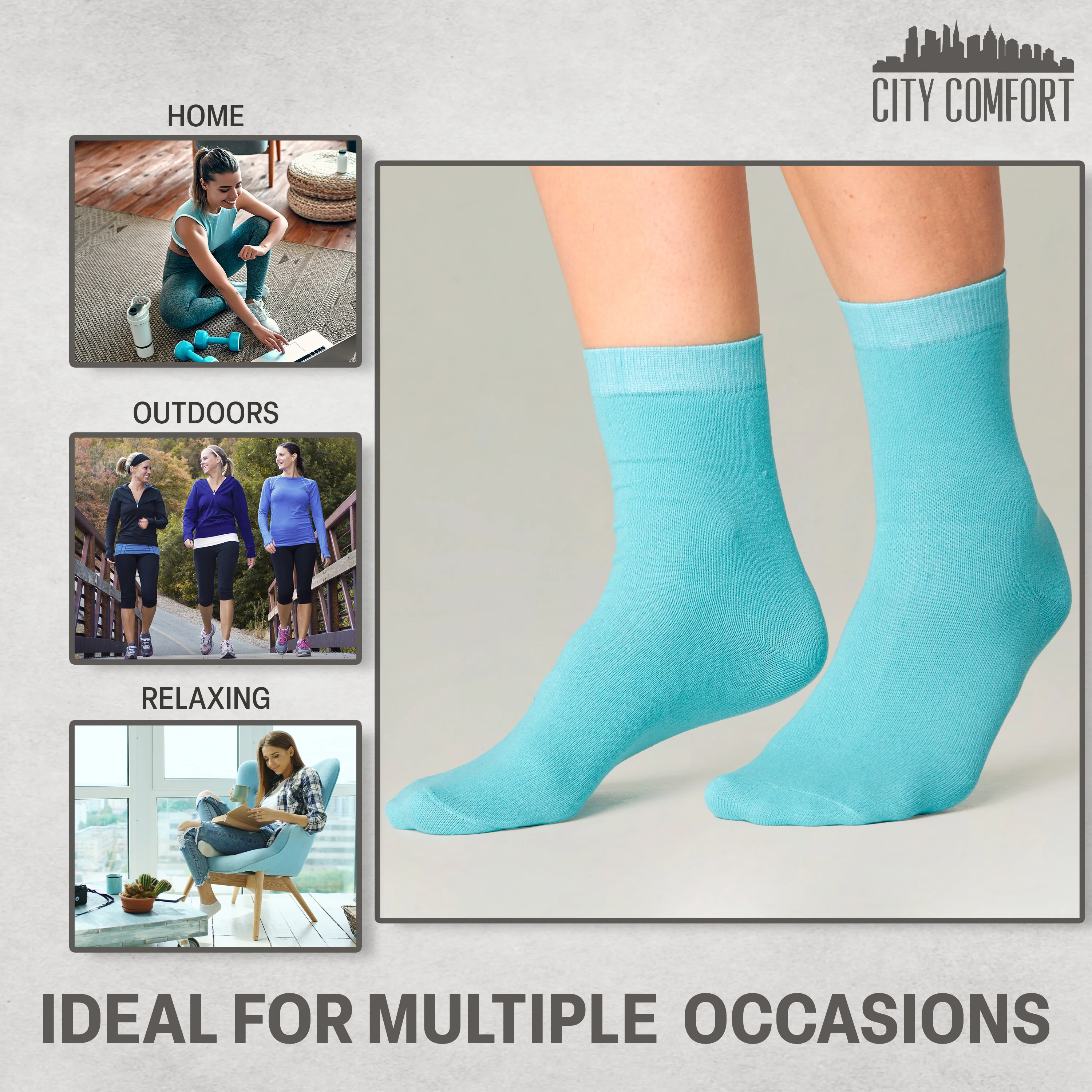 CityComfort Calf Socks for Women and Teenagers - Pack of 6 - Image 28