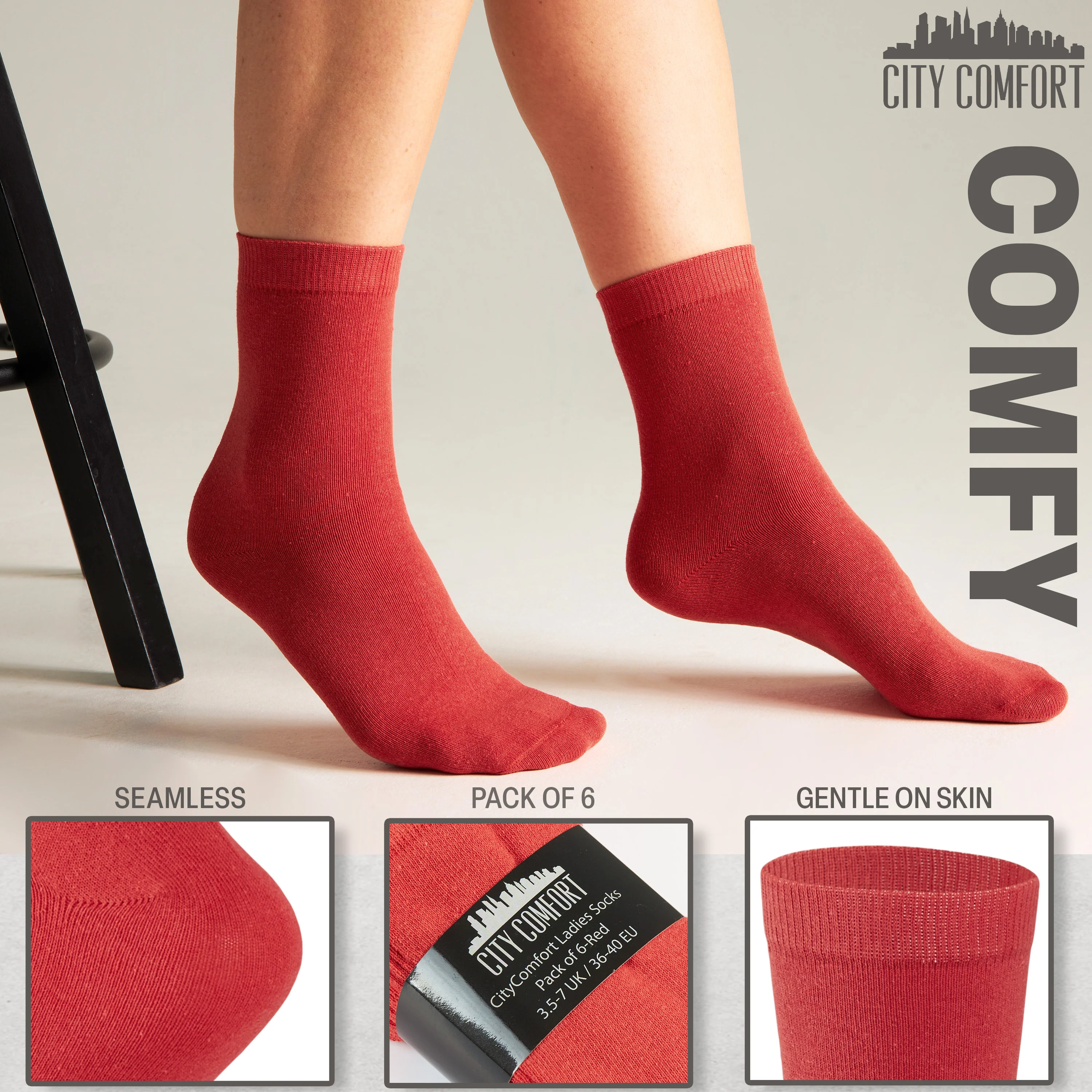 CityComfort Calf Socks for Women and Teenagers - Pack of 6 - Image 33