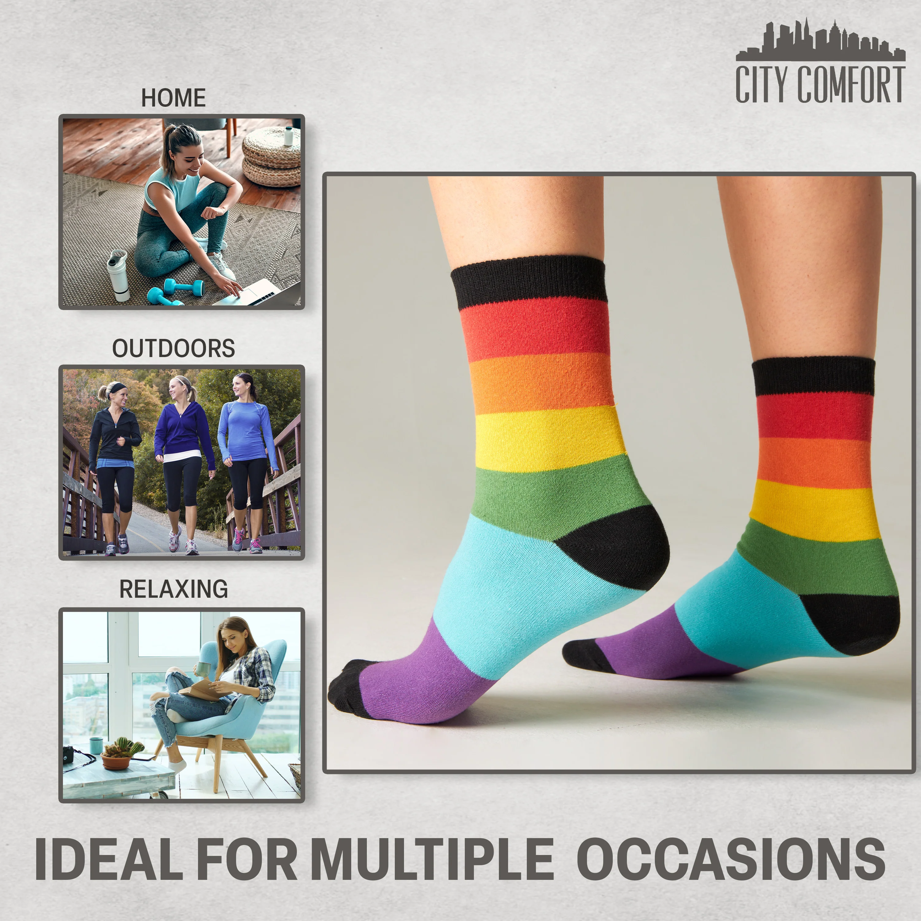 CityComfort Calf Socks for Women and Teenagers - Rainbow - Pack of 6 - Image 4