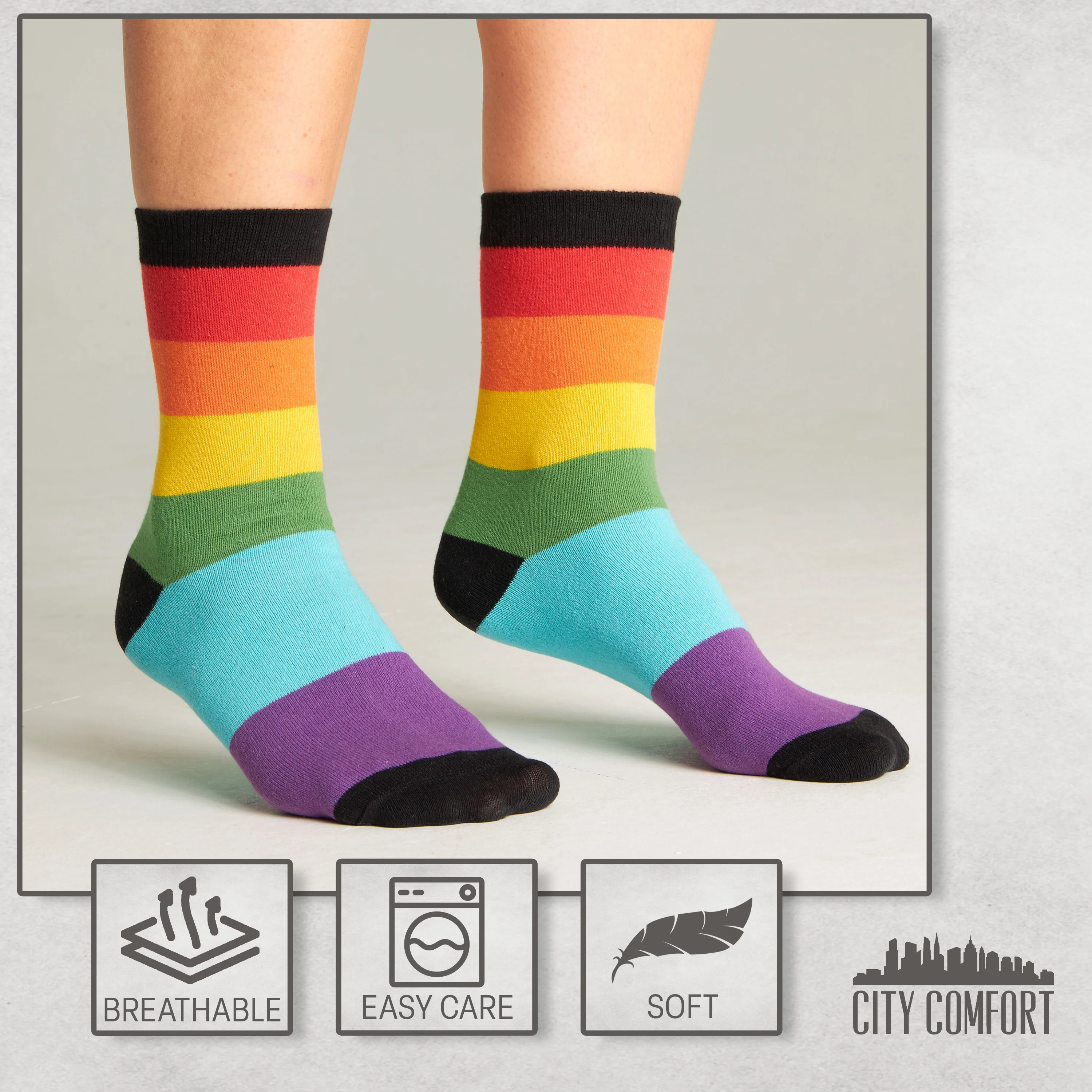 CityComfort Calf Socks for Women and Teenagers - Rainbow - Pack of 6 - Image 5