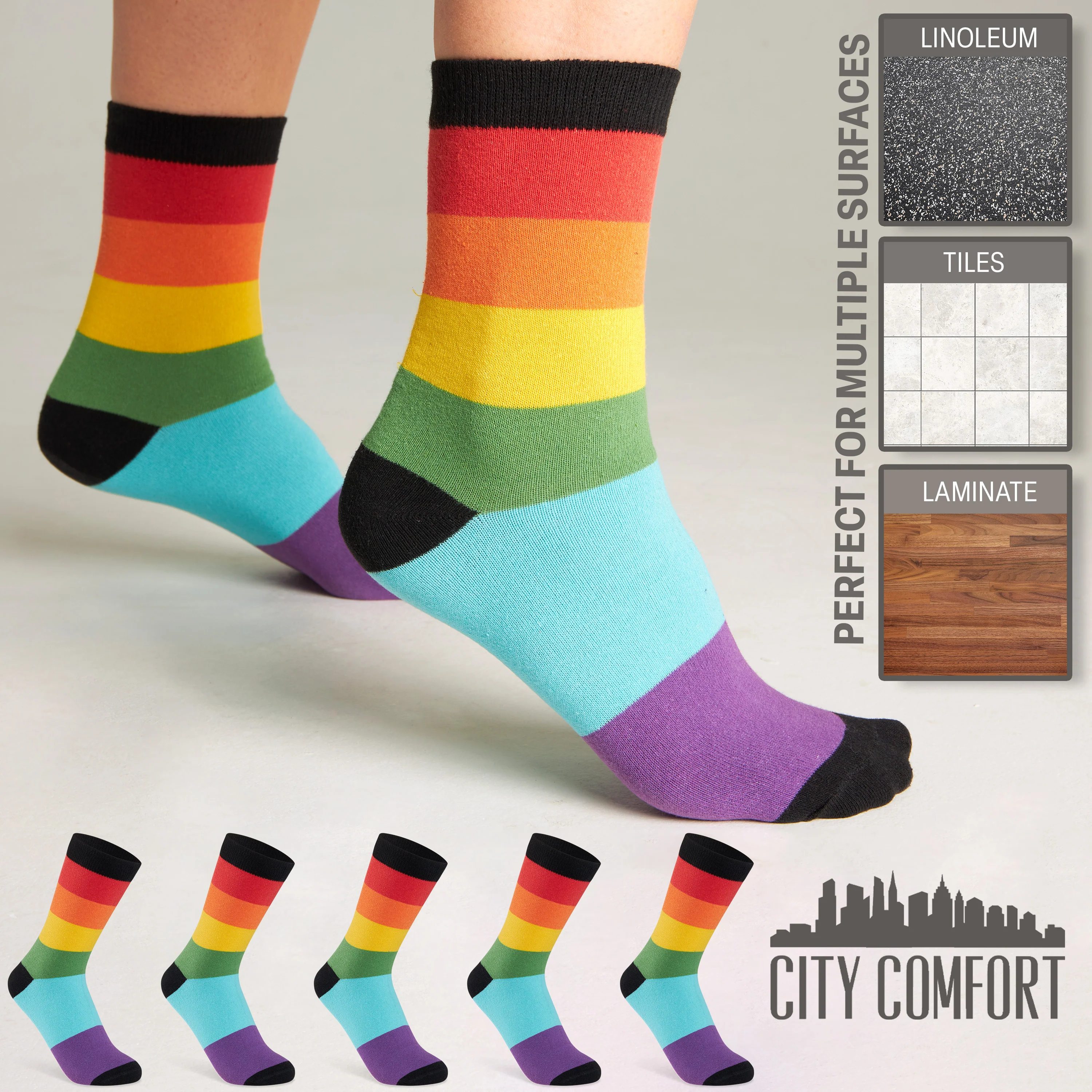 CityComfort Calf Socks for Women and Teenagers - Rainbow - Pack of 6 - Image 6