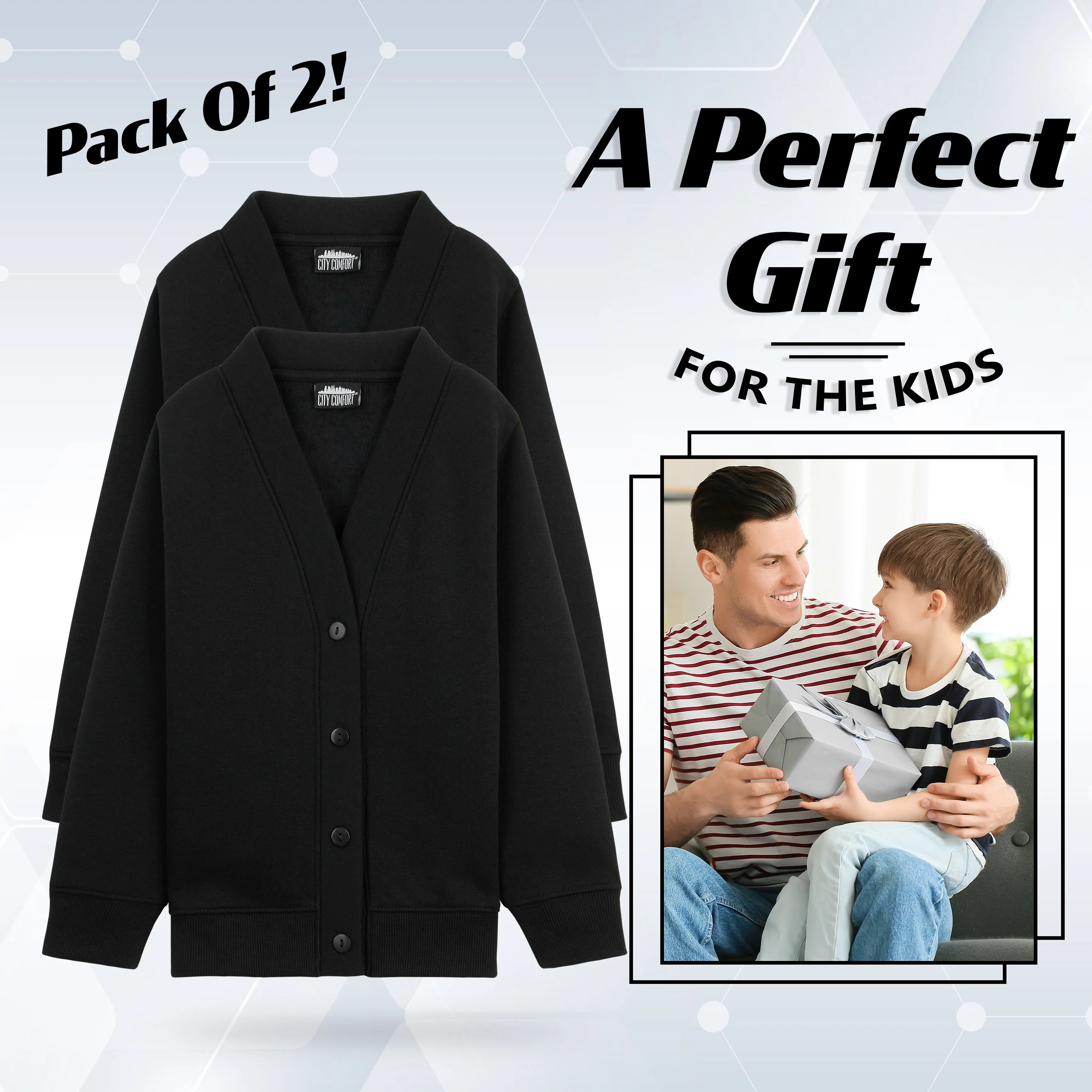 CityComfort Cardigan for Girls and Boys, 2 Pack Plain Button Down Cardigan - Image 4