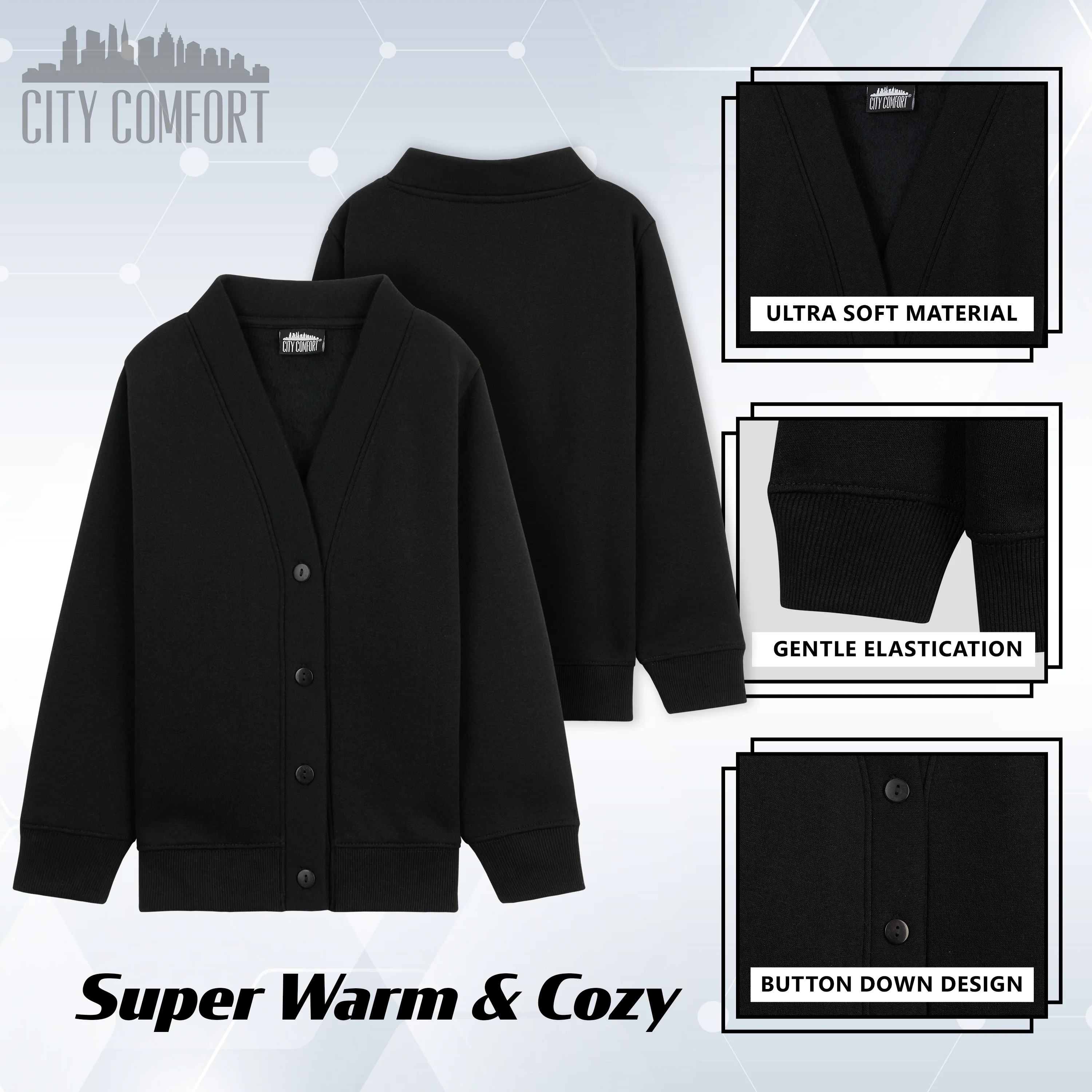 CityComfort Cardigan for Girls and Boys, 2 Pack Plain Button Down Cardigan - Image 5