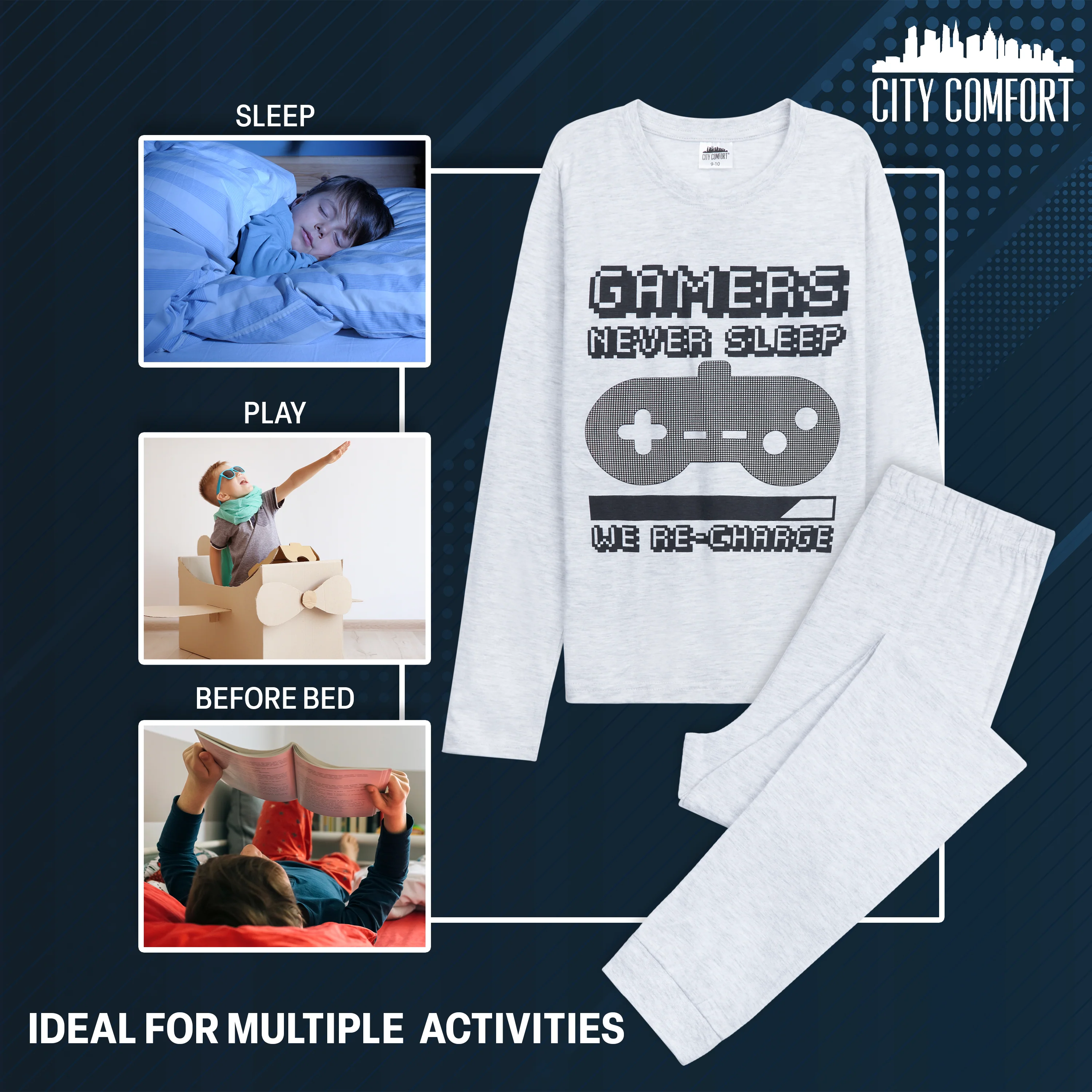 CityComfort Boys Long Pyjama Set, Comfortable Breathable Sleepwear PJs - Gamer Gifts for Boys - Image 4