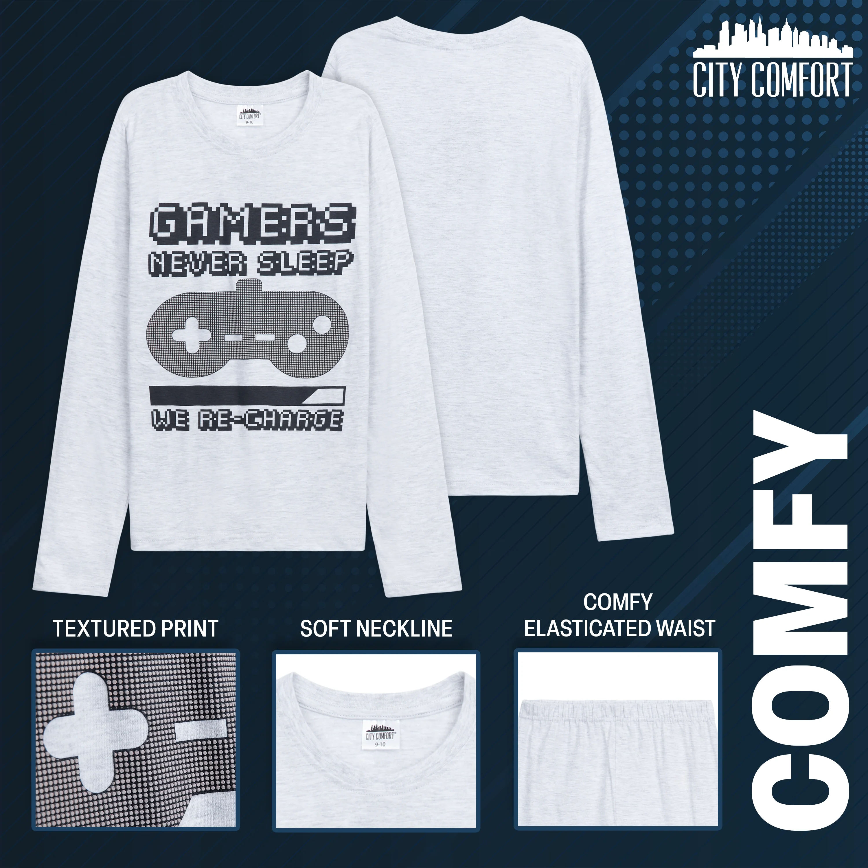 CityComfort Boys Long Pyjama Set, Comfortable Breathable Sleepwear PJs - Gamer Gifts for Boys - Image 5