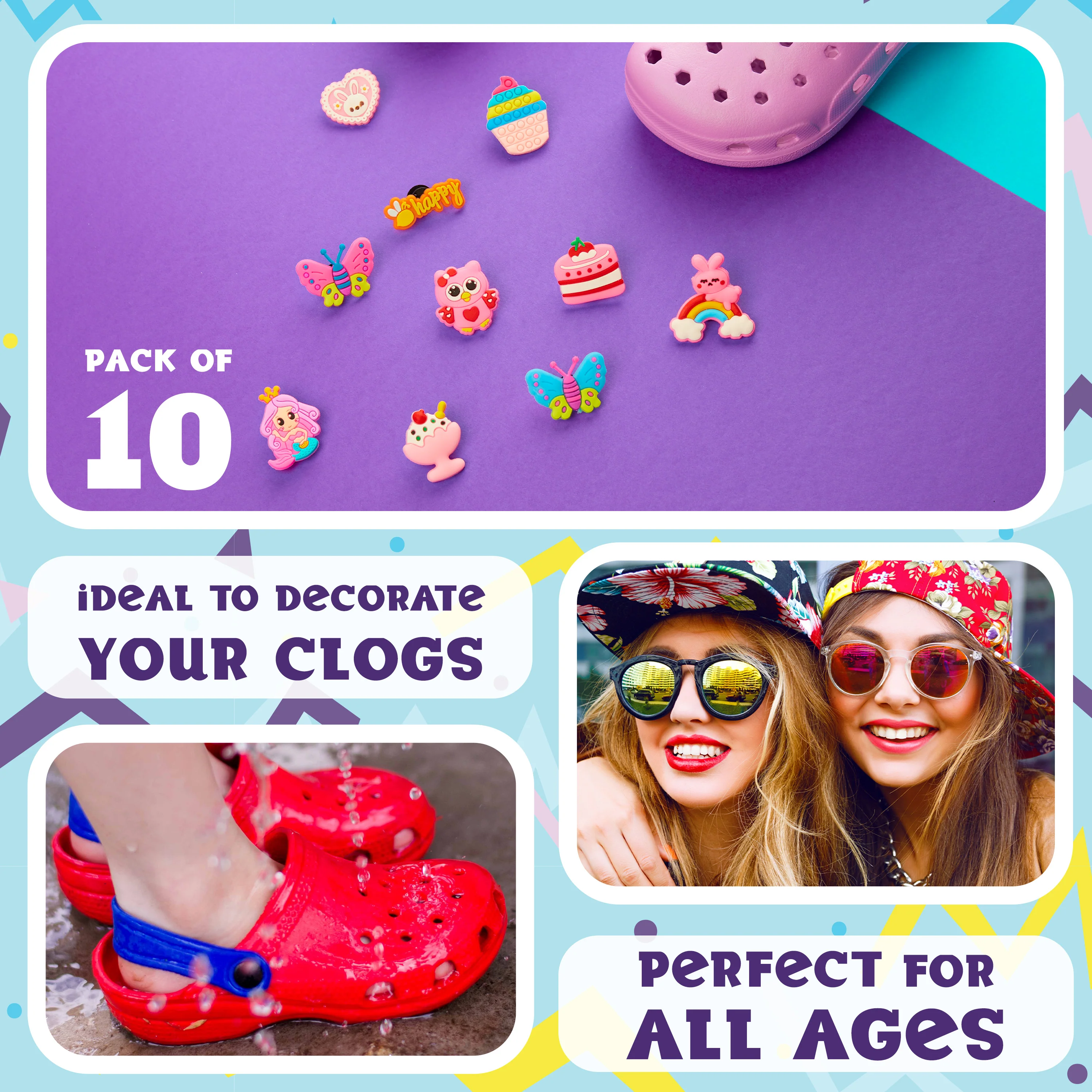 CityComfort Clog Charms, Cute Shoe Decoration Charms Pack of 10 - PINK - Image 5