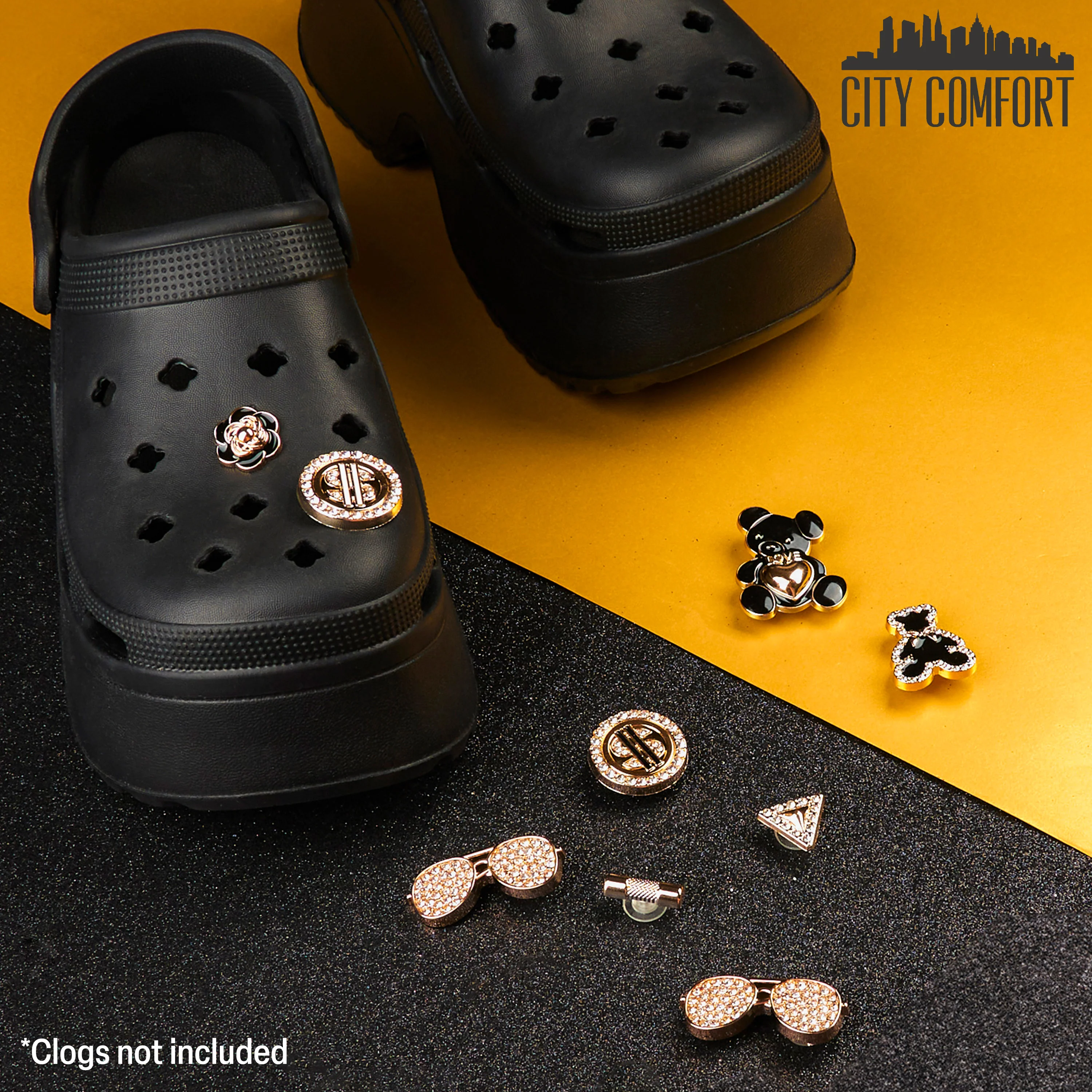 CityComfort Clog Charms, Mixed Shoe Decoration Charms - Gold - Image 2