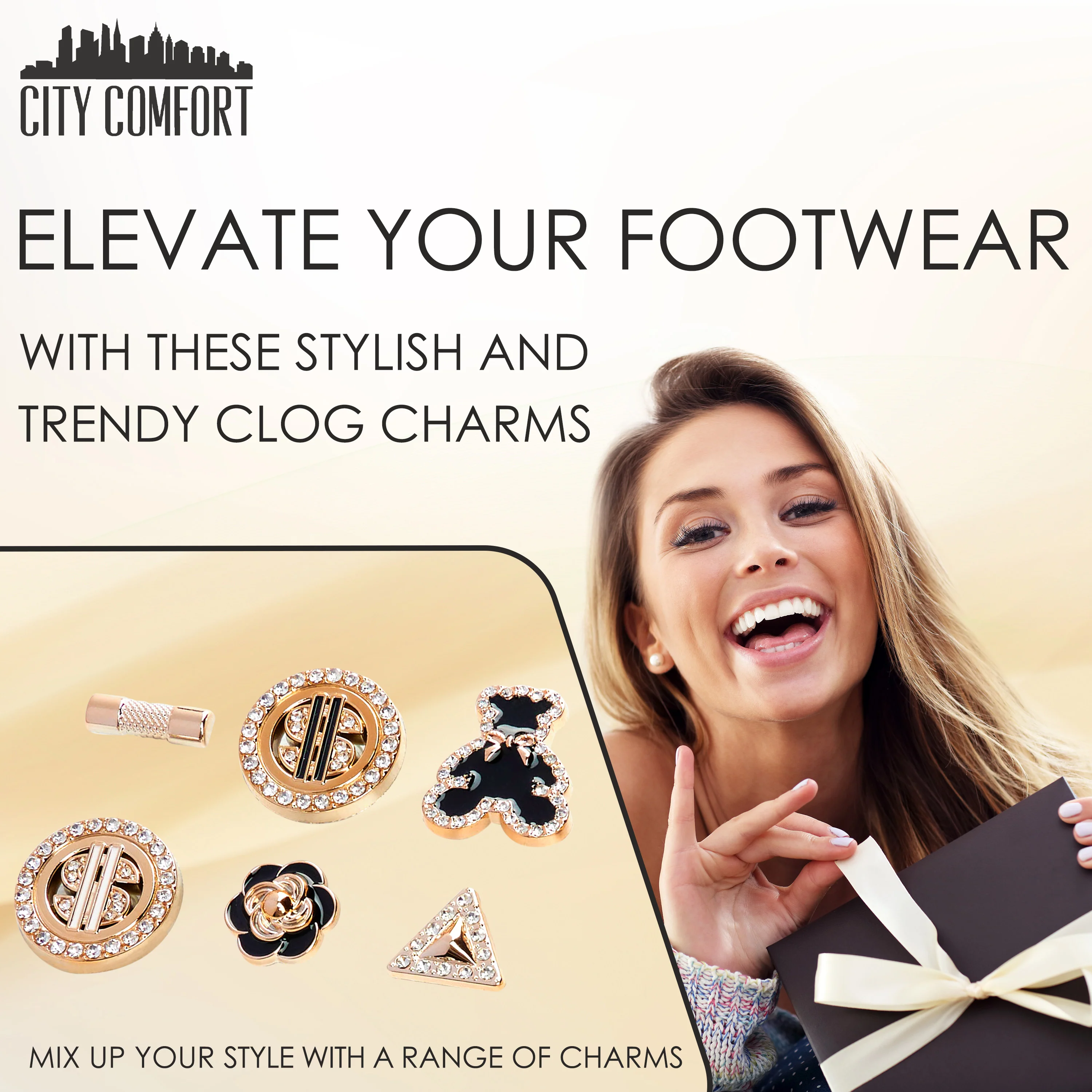 CityComfort Clog Charms, Mixed Shoe Decoration Charms - Gold - Image 3