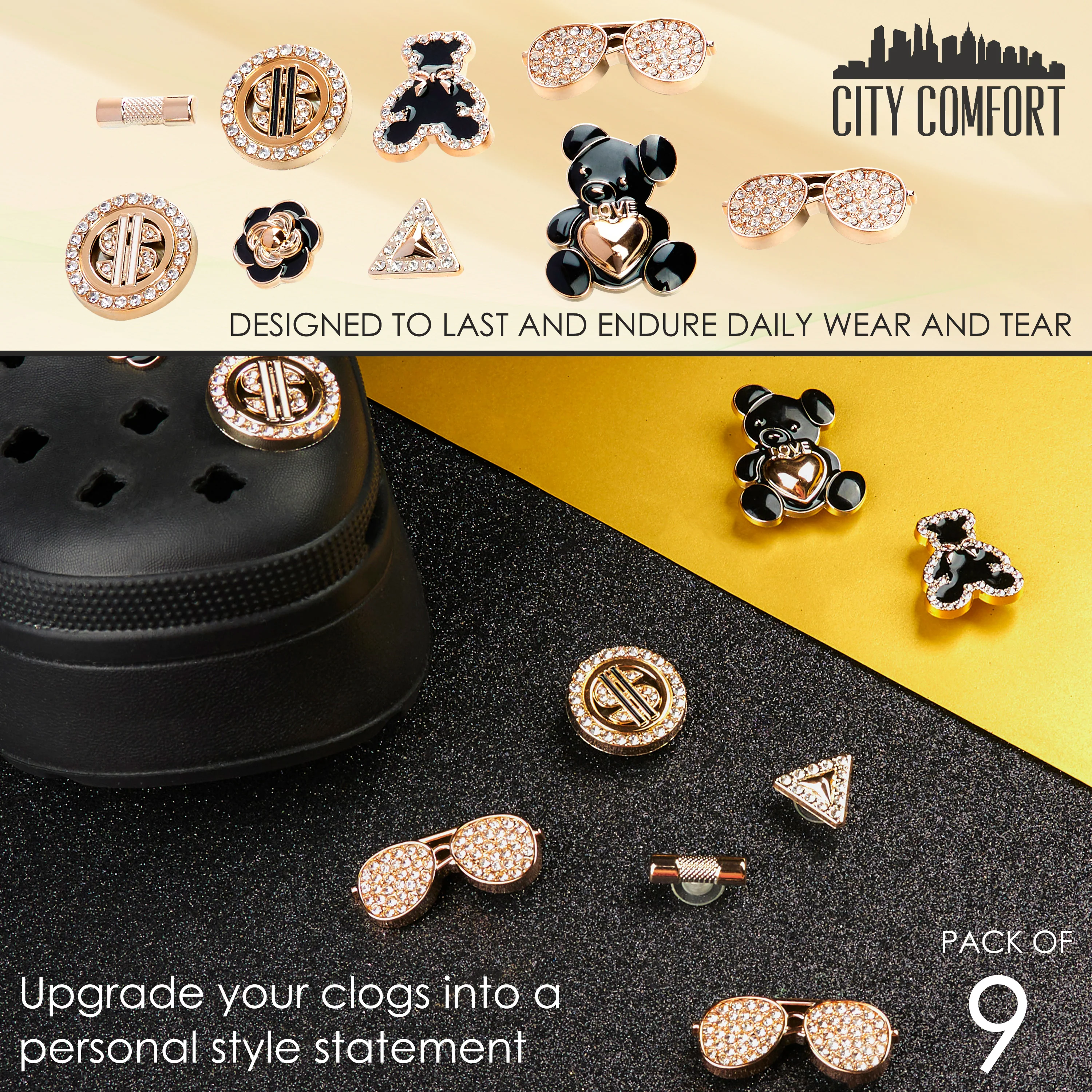 CityComfort Clog Charms, Mixed Shoe Decoration Charms - Gold - Image 6