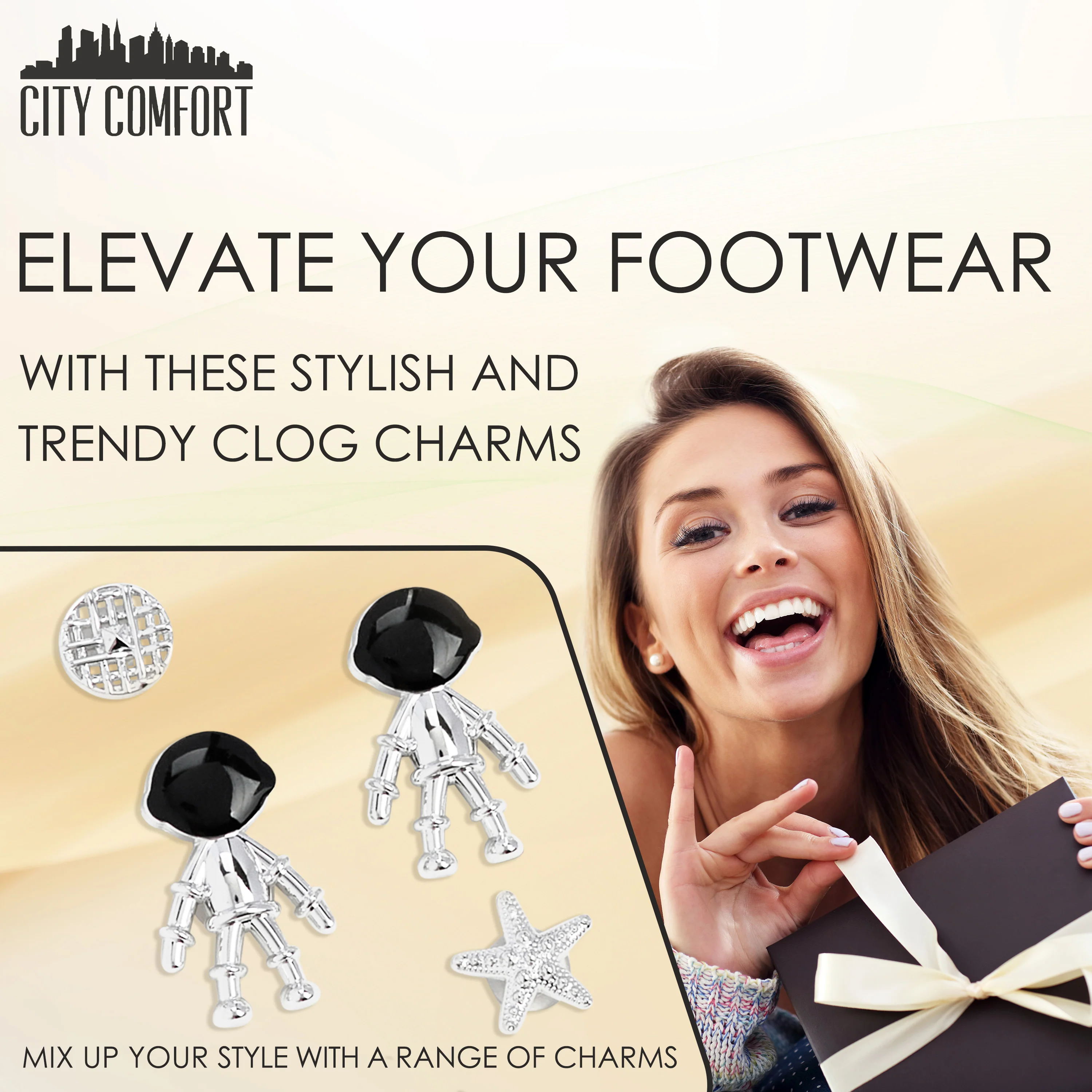 CityComfort Clog Charms, Mixed Shoe Decoration Charms - Silver/Black - Image 3
