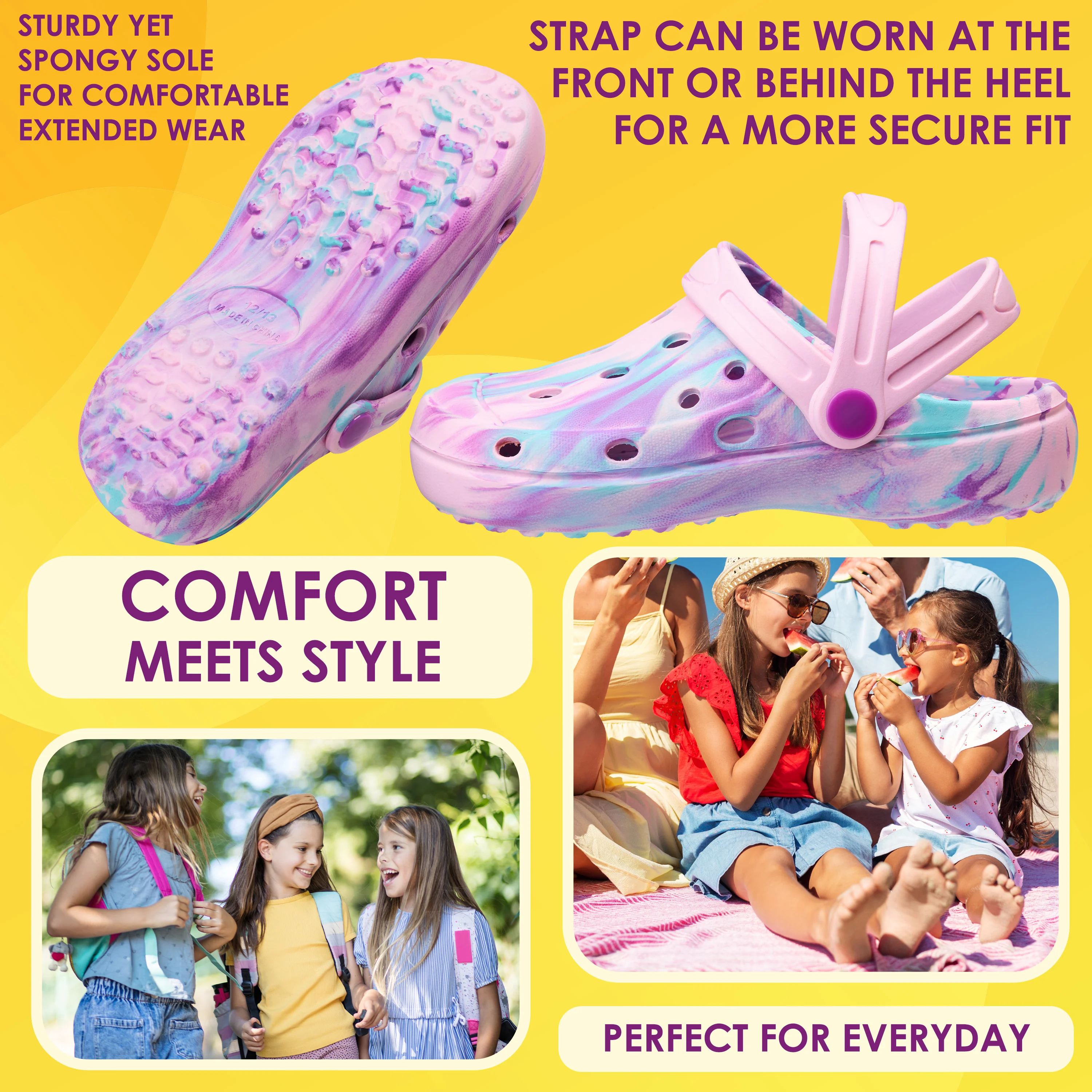 CityComfort Clogs for Girls Garden Shoes Tie Dye Summer Slip On with Strap for Beach Pool Indoor Outdoor Holiday Essentials - Image 15