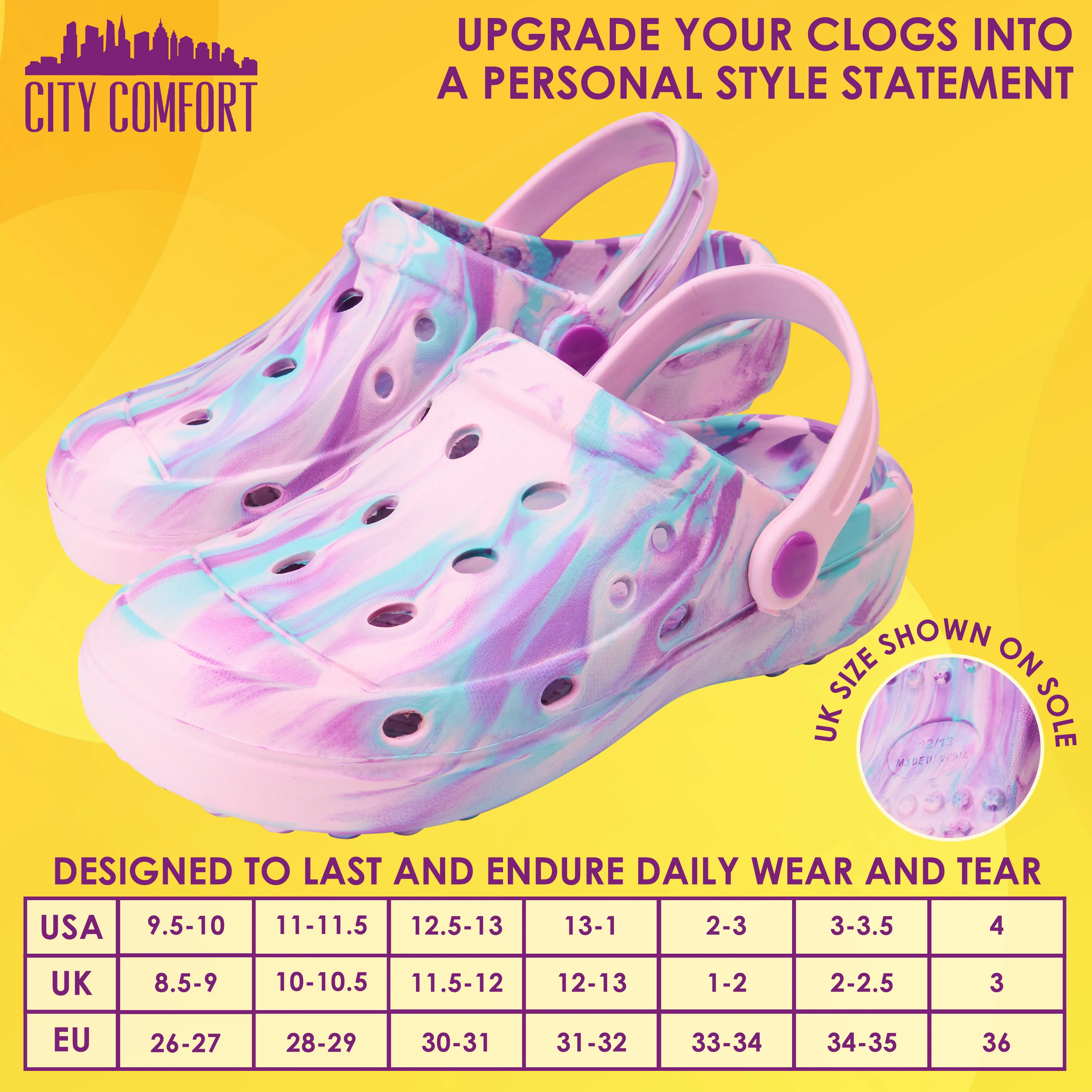 CityComfort Clogs for Girls Garden Shoes Tie Dye Summer Slip On with Strap for Beach Pool Indoor Outdoor Holiday Essentials - Image 17