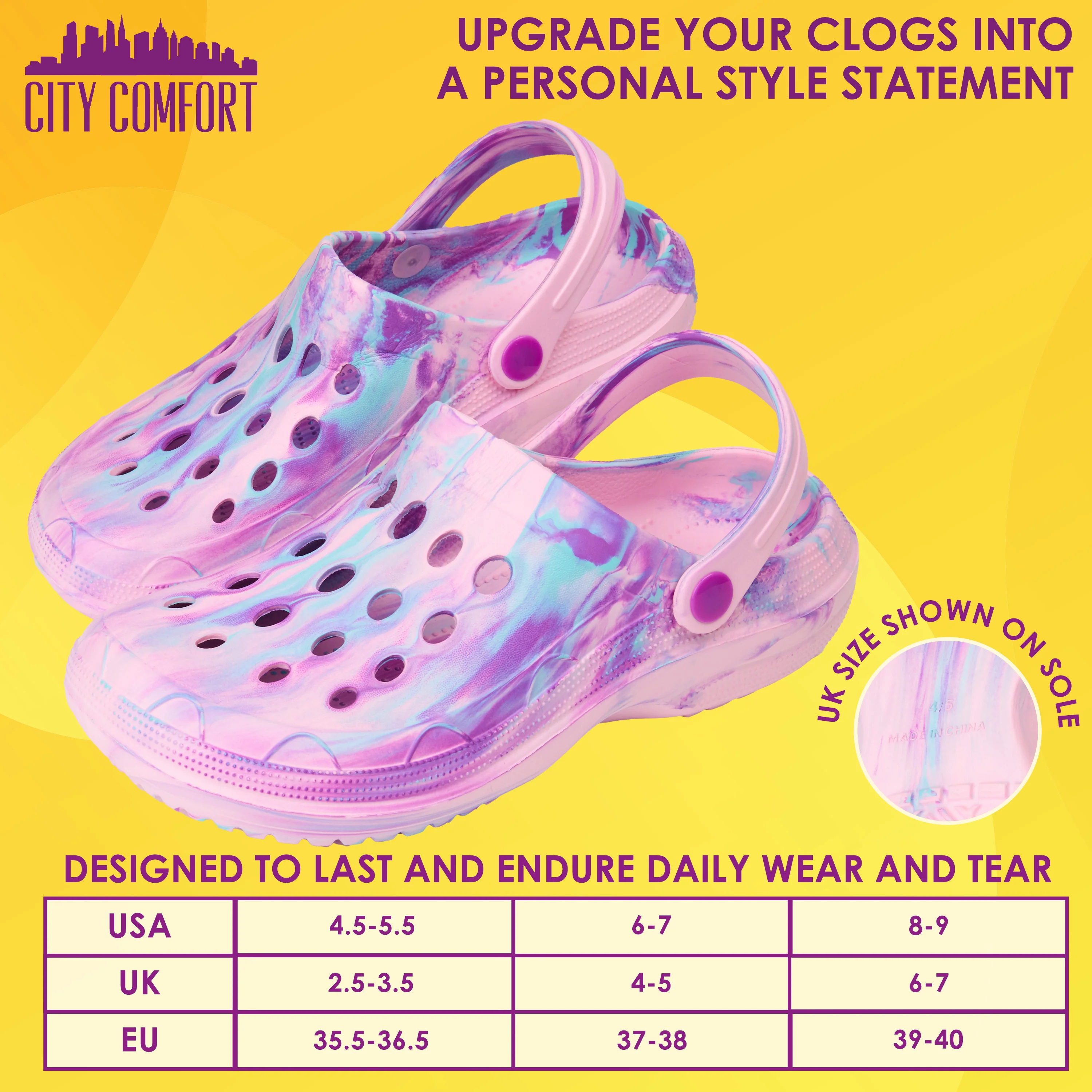 CityComfort Clogs for Women Garden Shoes Tie Dye Summer Slip On with Strap for Beach Pool Indoor Outdoor Holiday Essentials - Image 12