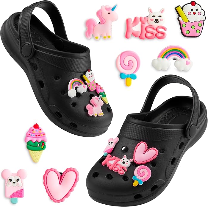 CityComfort Kids Clogs Removable Shoe Charms Garden Shoes Slip On Ankle Strap