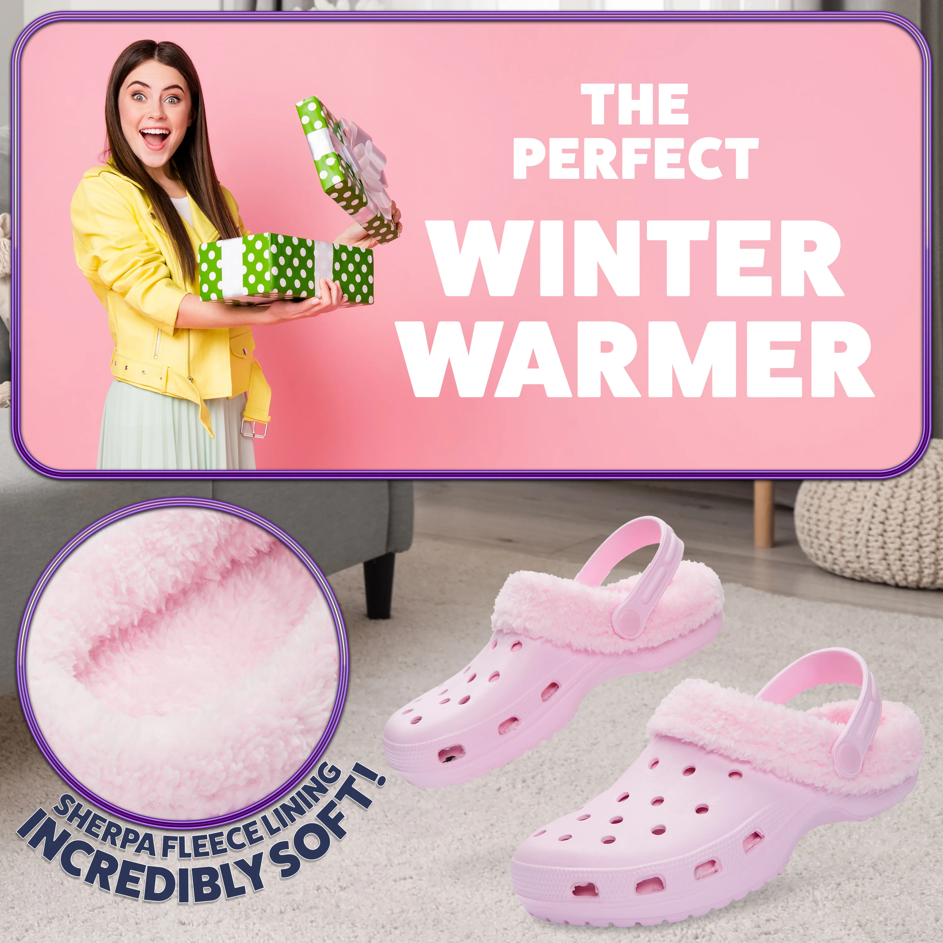 CityComfort Clogs Women Teens Winter Classic Fleece Lined House Shoes - Image 3