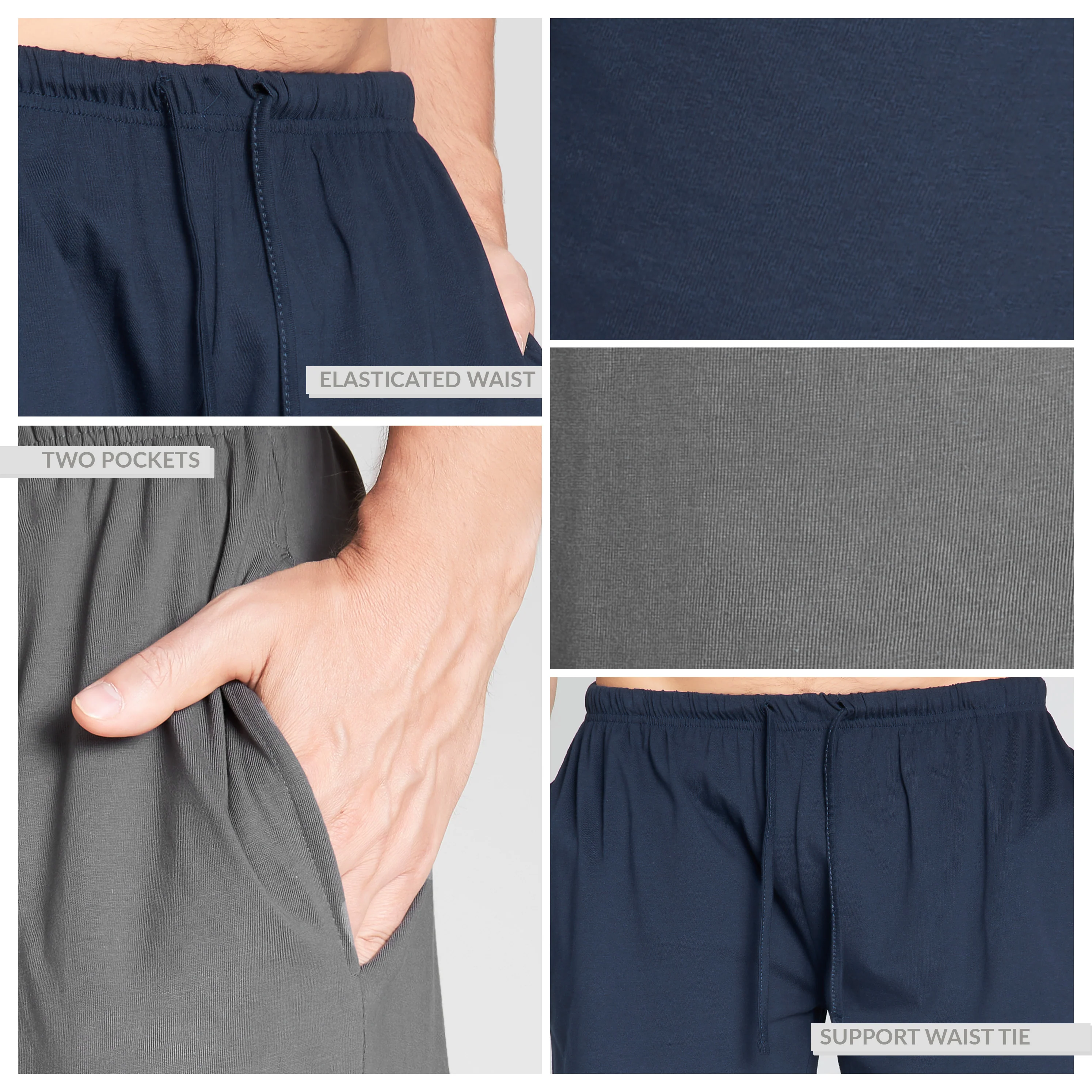 CityComfort Cotton Pyjama Shorts with Elasticated Waist for Men - 2 Pack - Image 7