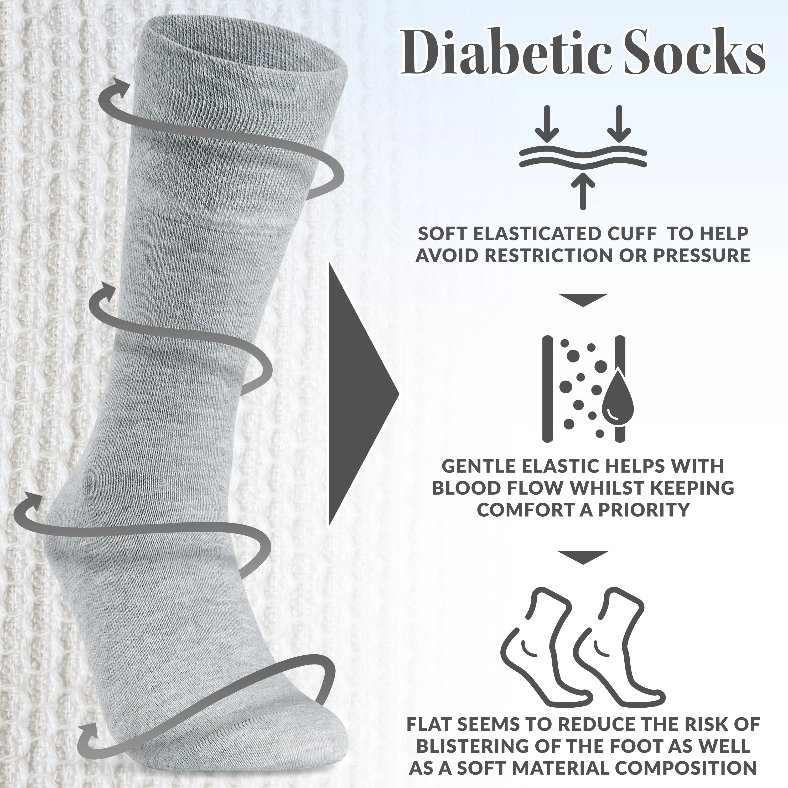 CityComfort Diabetic Socks for Men, 5 Pack Gentle Grip Soft Top Socks - Image 3