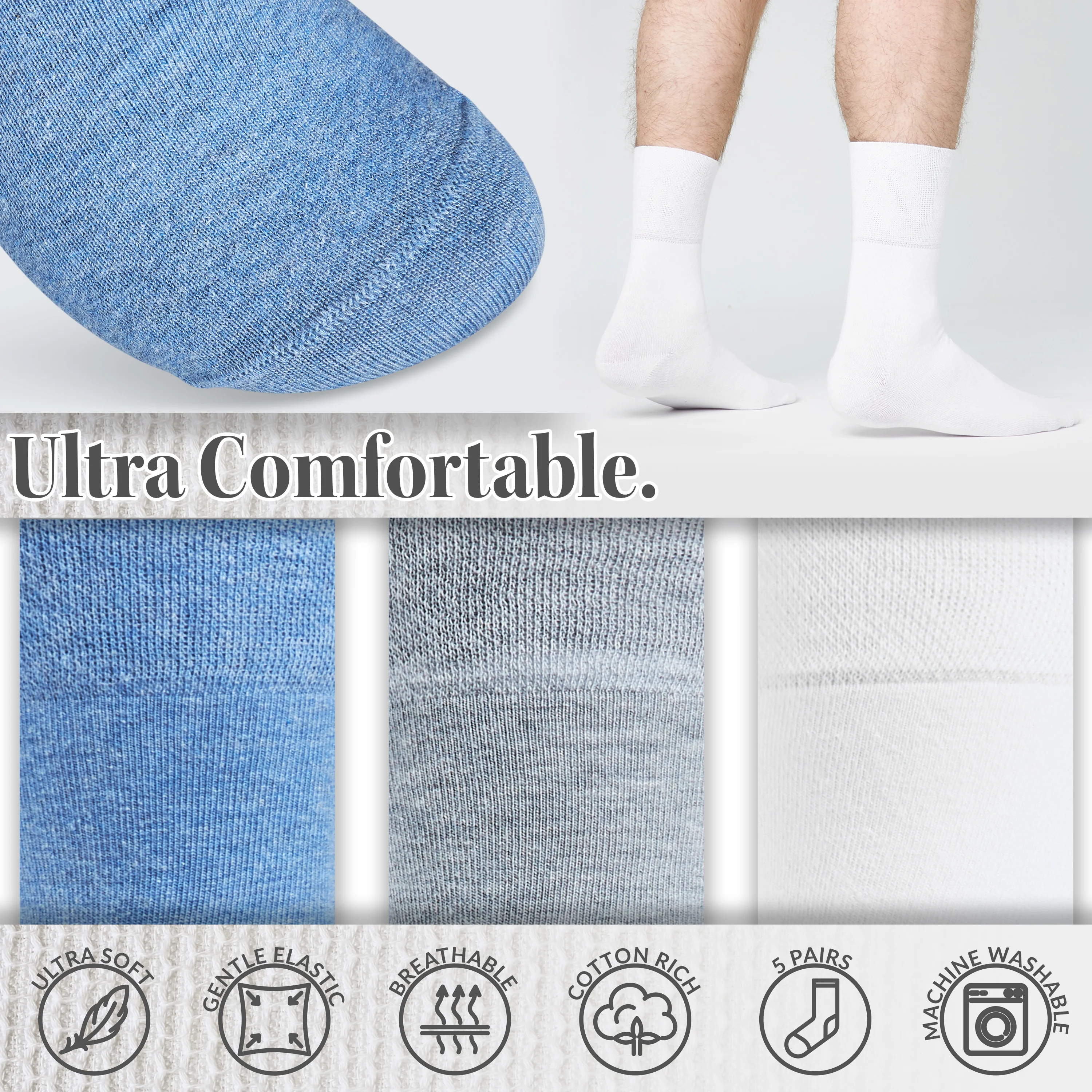 CityComfort Diabetic Socks for Men, 5 Pack Gentle Grip Soft Top Socks - Image 4