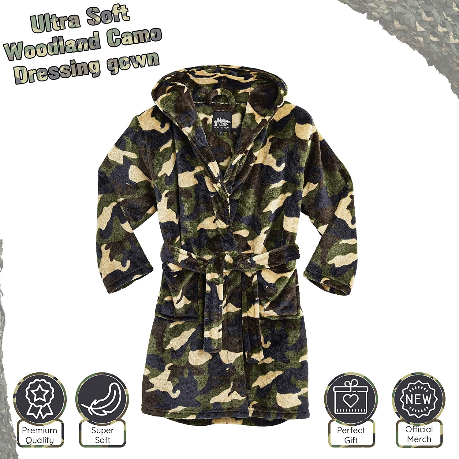 CityComfort Dressing Gown,Camo Fleece Robes with Hoodie and Pockets,for Kids - Image 10