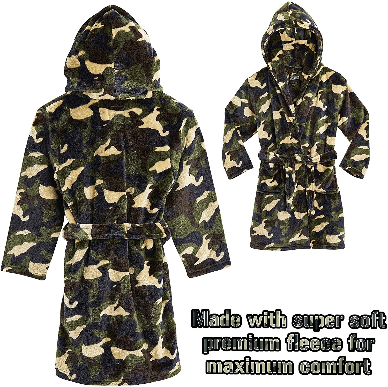 CityComfort Dressing Gown,Camo Fleece Robes with Hoodie and Pockets,for Kids - Image 12