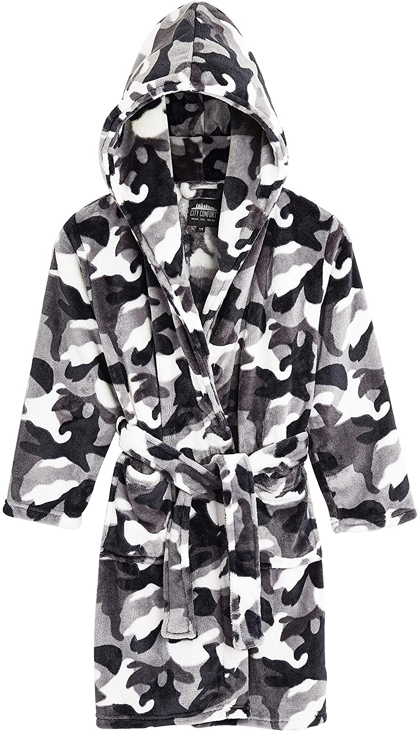 CityComfort Dressing Gown,Camo Fleece Robes with Hoodie and Pockets,for Kids - Image 2