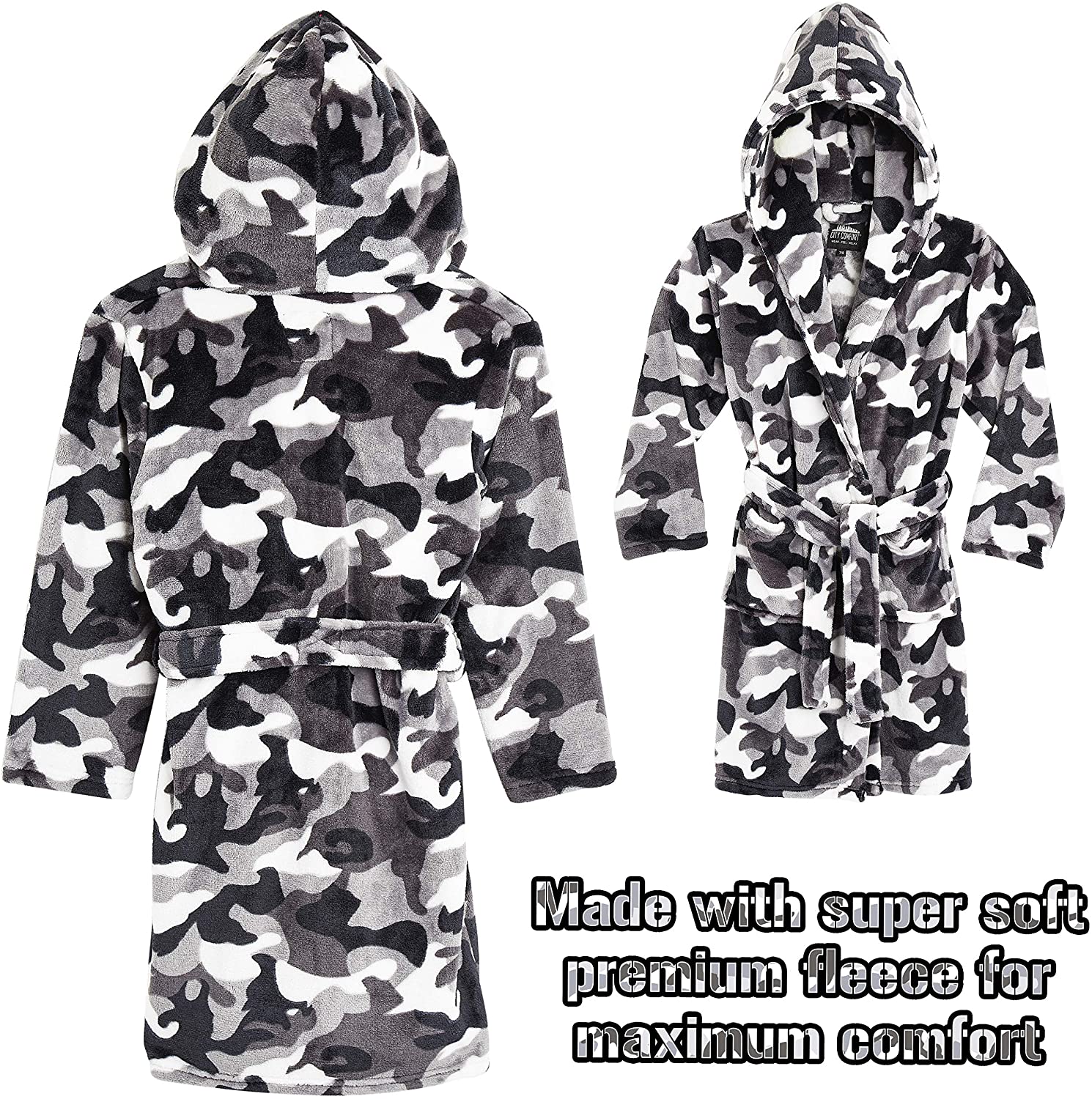 CityComfort Dressing Gown,Camo Fleece Robes with Hoodie and Pockets,for Kids - Image 6
