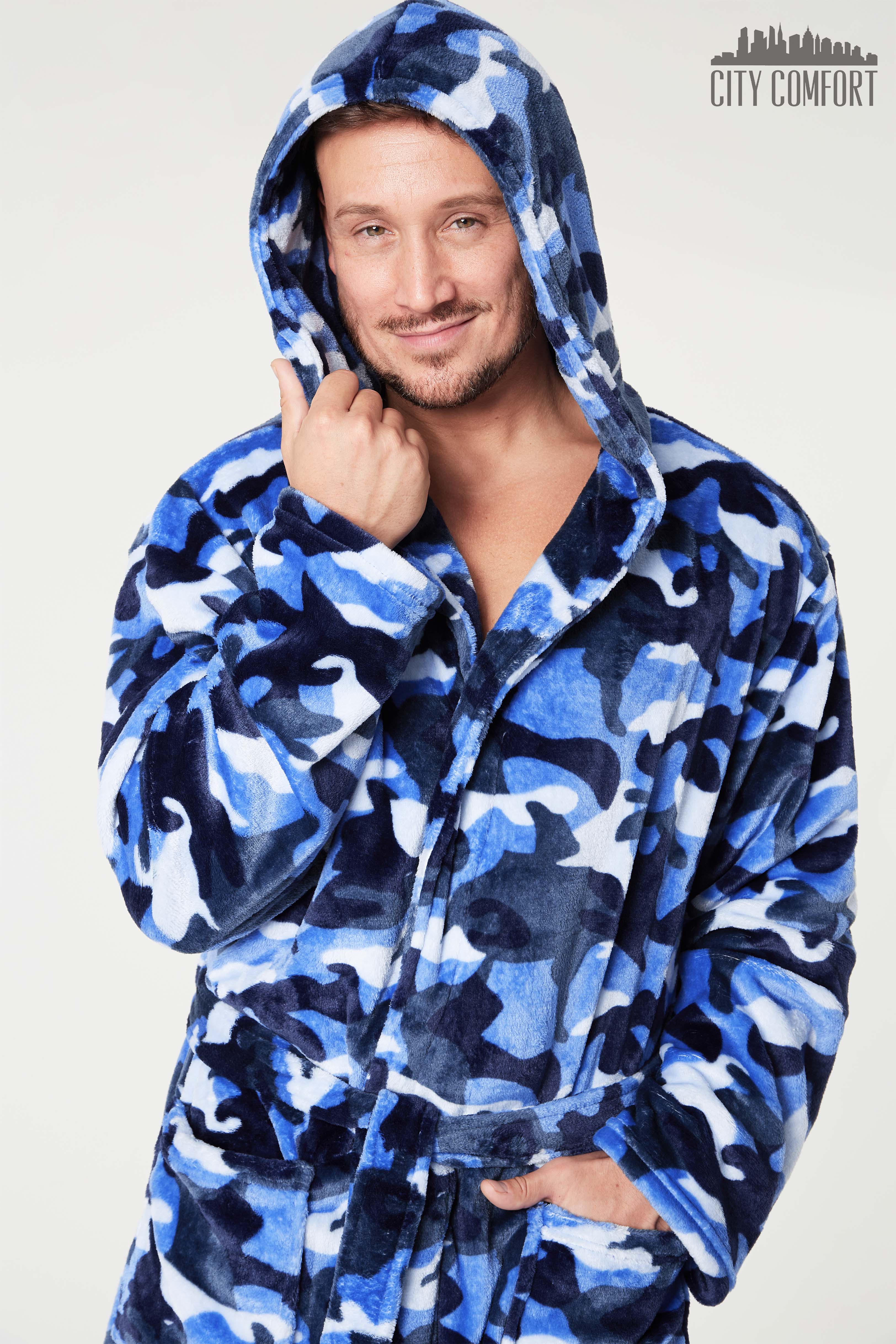 CityComfort Dressing Gown for Men, Mens Dressing Gowns with Blue Camouflage Print - Image 2