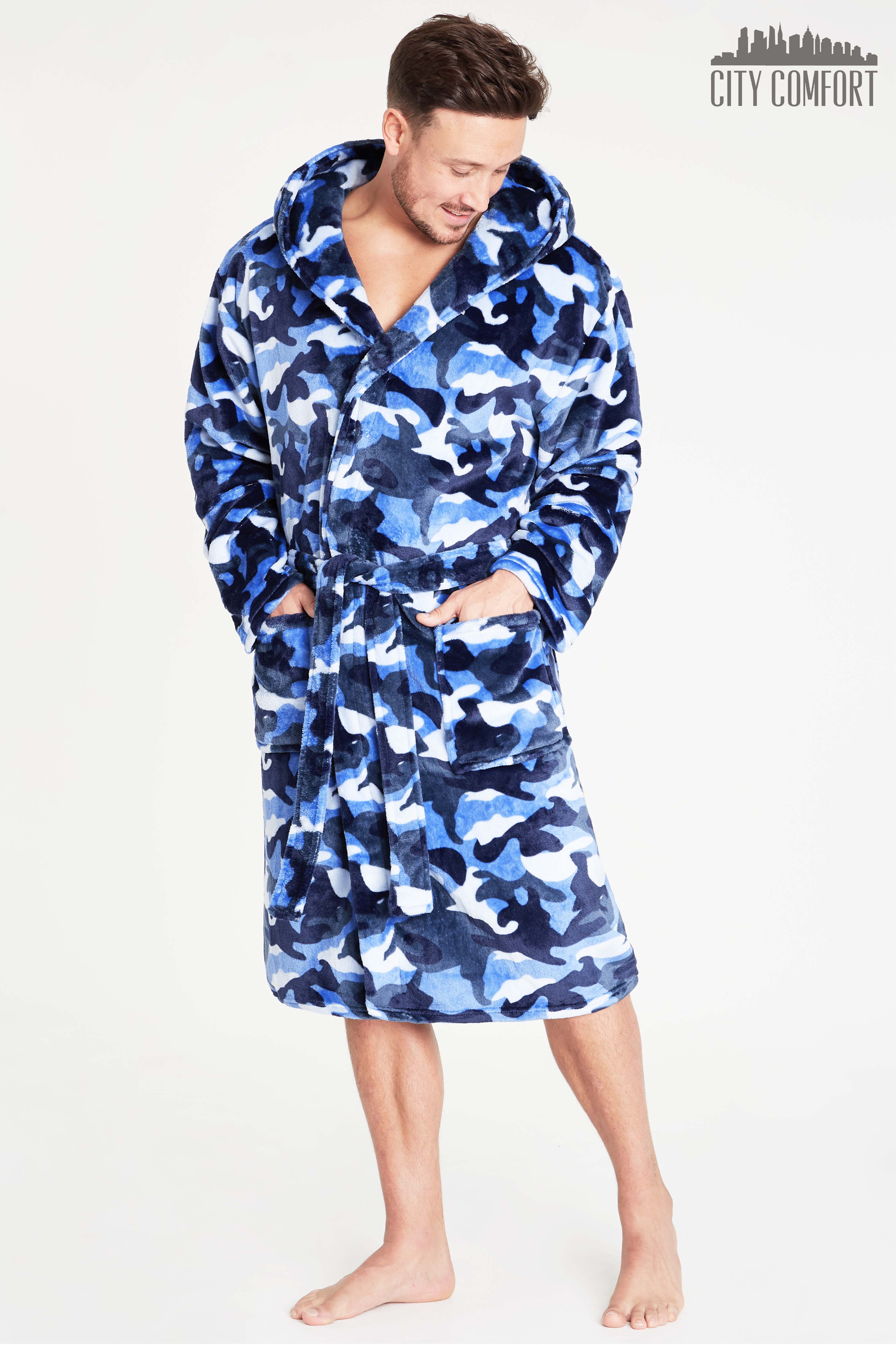 CityComfort Dressing Gown for Men, Mens Dressing Gowns with Blue Camouflage Print - Image 4
