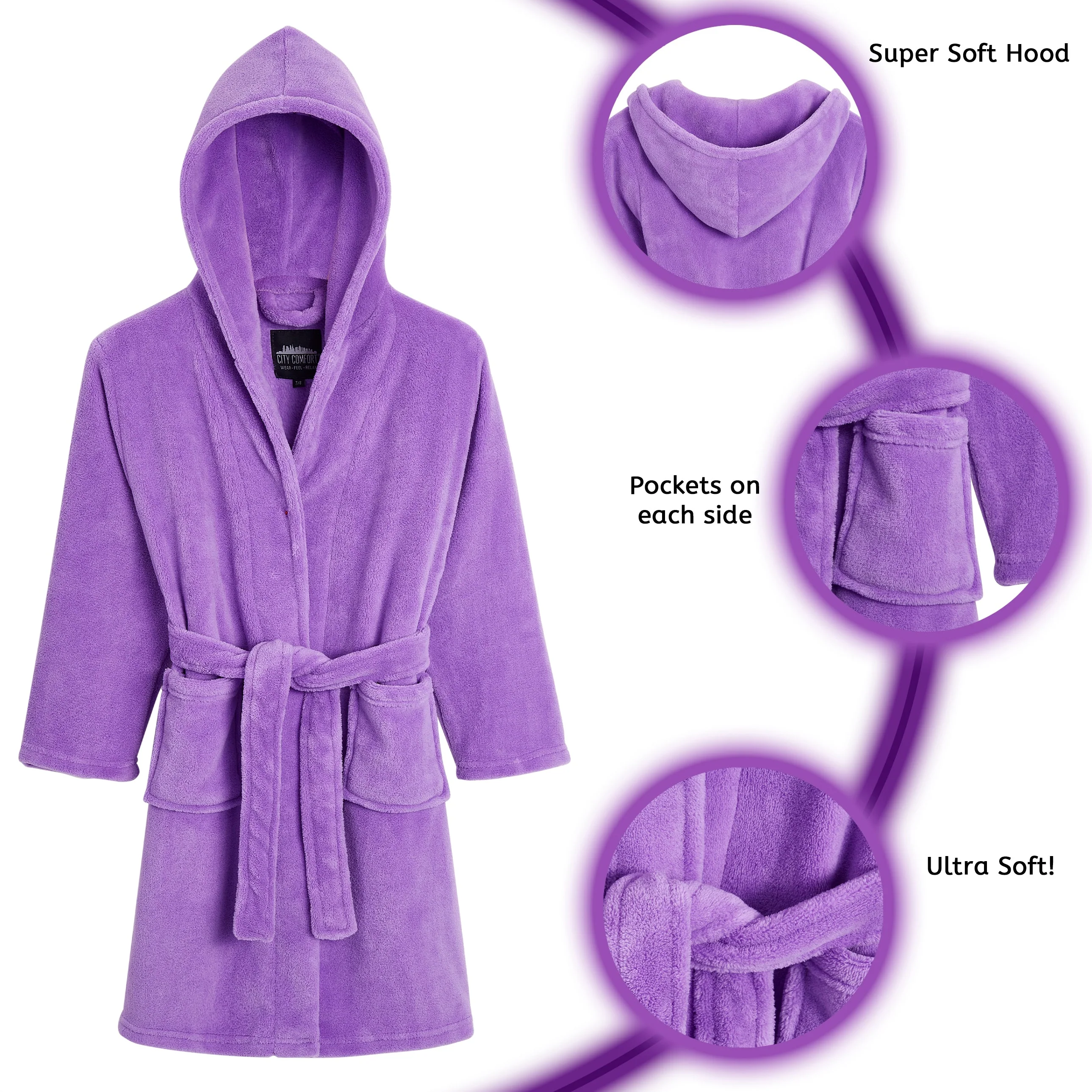 CityComfort Dressing Gown, Hooded Super Soft Dressing Gown with Belt for Girls&Boys Teenagers - Image 13