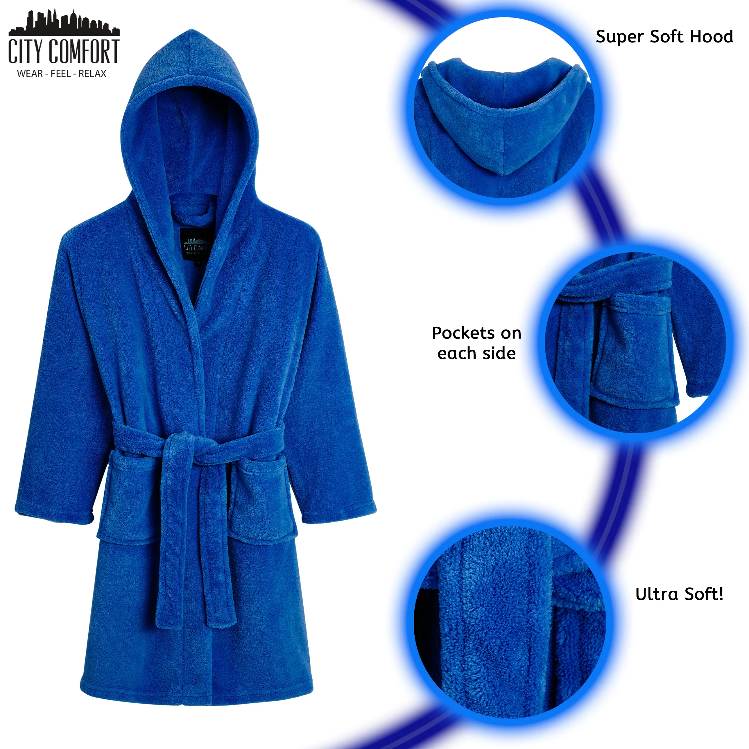 CityComfort Dressing Gown, Hooded Super Soft Dressing Gown with Belt for Girls&Boys Teenagers - Image 19