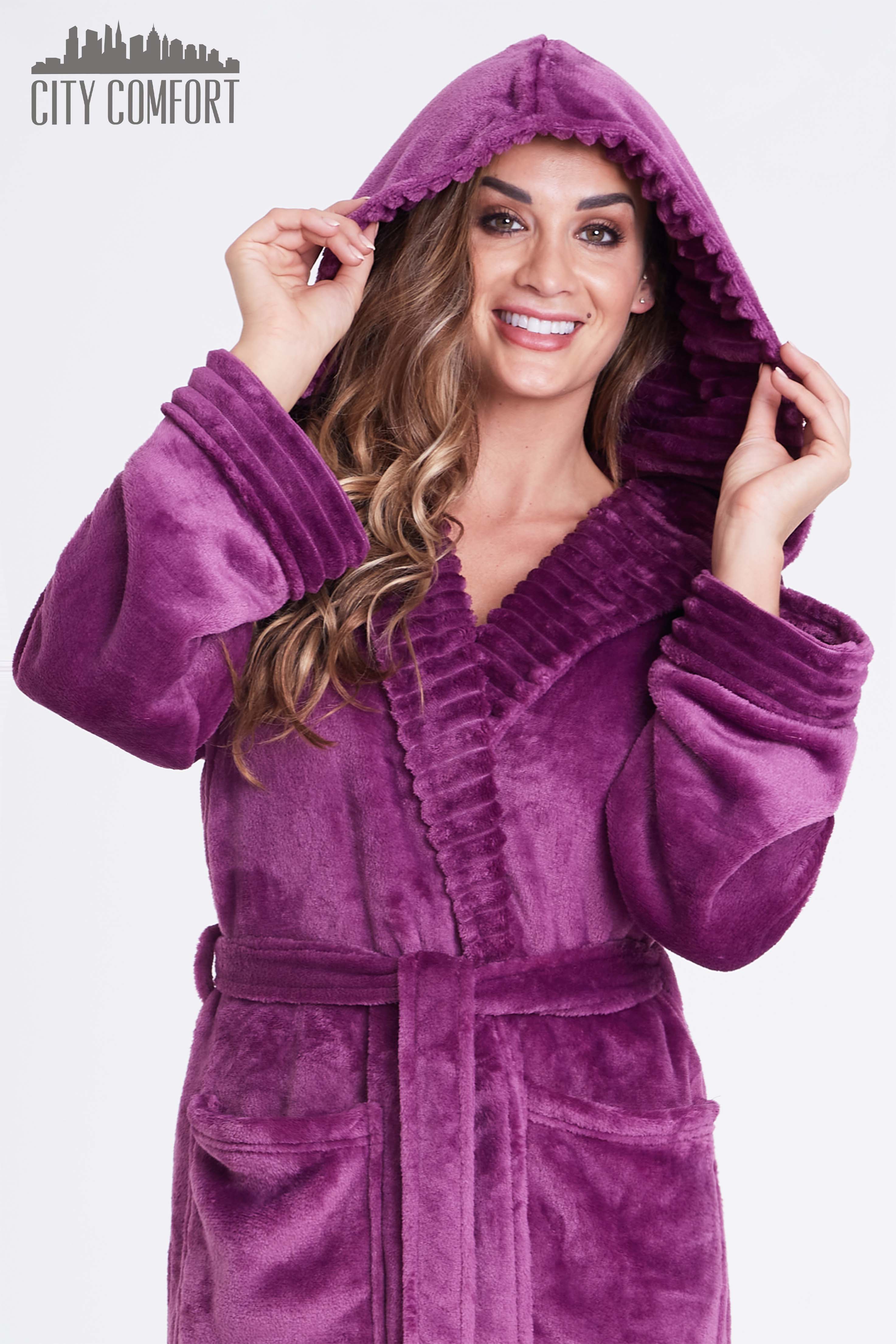 CityComfort Ladies Dressing Gown Fluffy Super Soft Hooded Bathrobe for Women Plush Fleece Perfect Loungewear Long Robe - Image 15