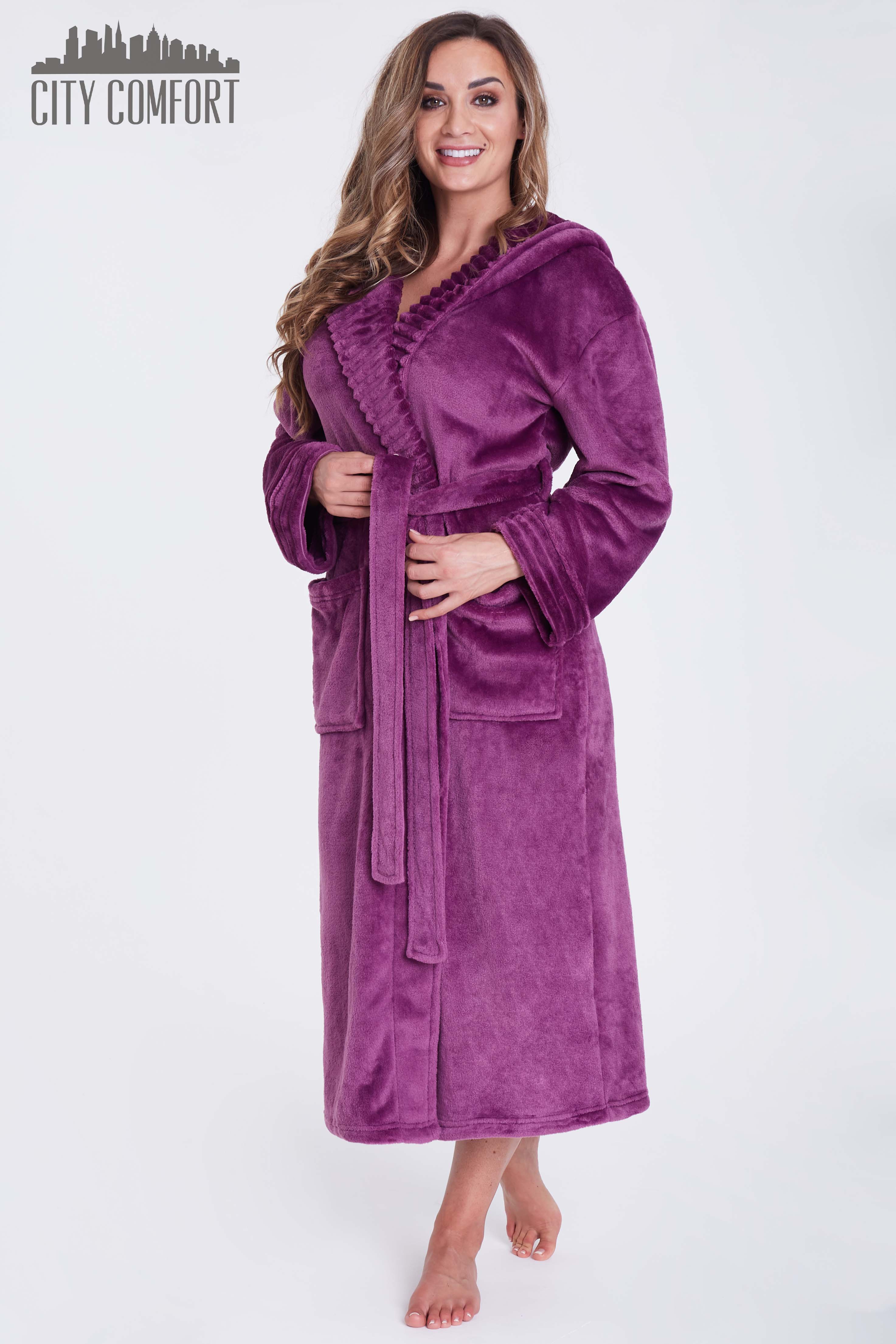 CityComfort Ladies Dressing Gown Fluffy Super Soft Hooded Bathrobe for Women Plush Fleece Perfect Loungewear Long Robe - Image 16