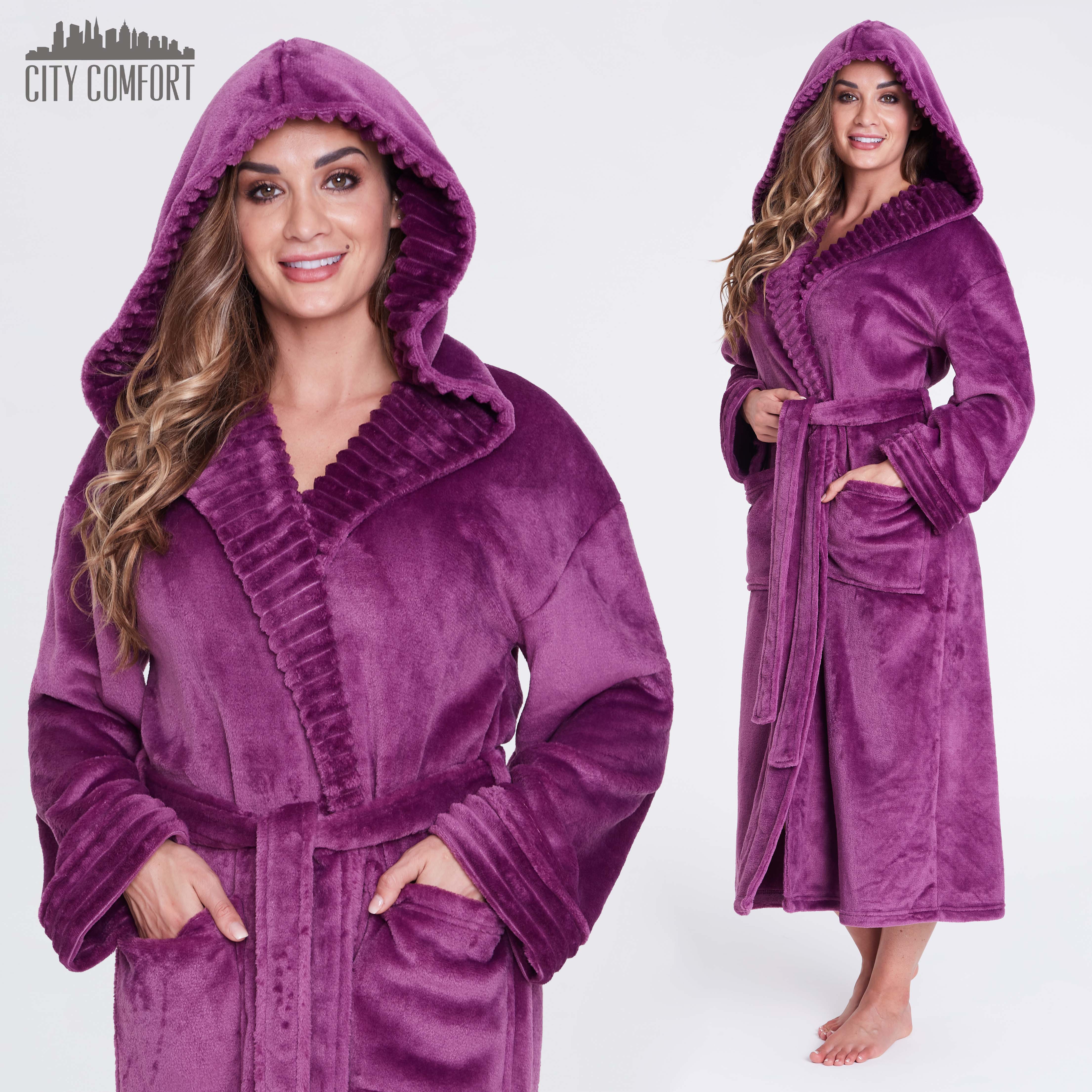 CityComfort Ladies Dressing Gown Fluffy Super Soft Hooded Bathrobe for Women Plush Fleece Perfect Loungewear Long Robe - Image 17