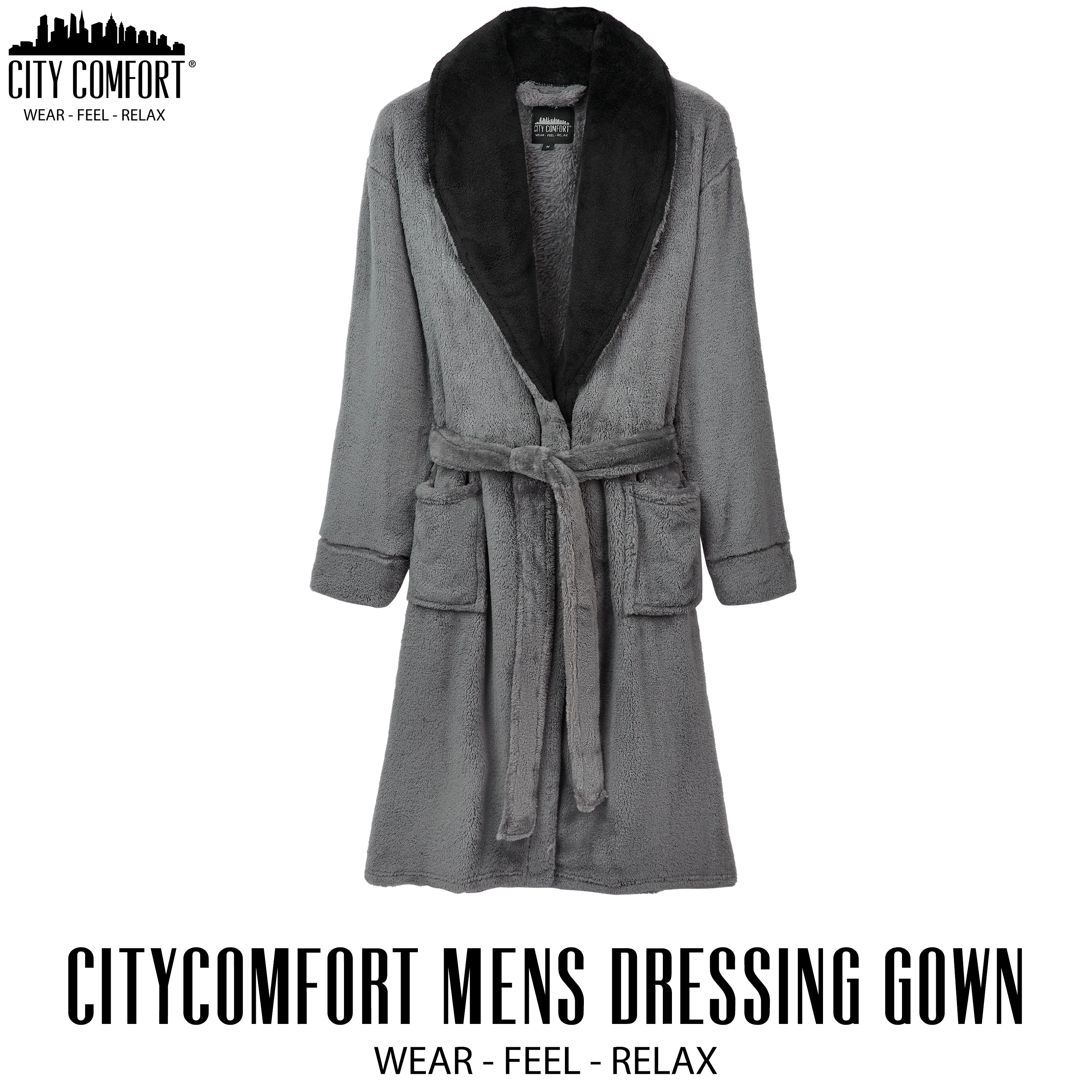 CityComfort Mens Dressing Gown, Shawl Collar or Hooded Bathrobe Super Soft Fleece Cosy Loungewear Adults Teens - Gifts for Him - Image 3