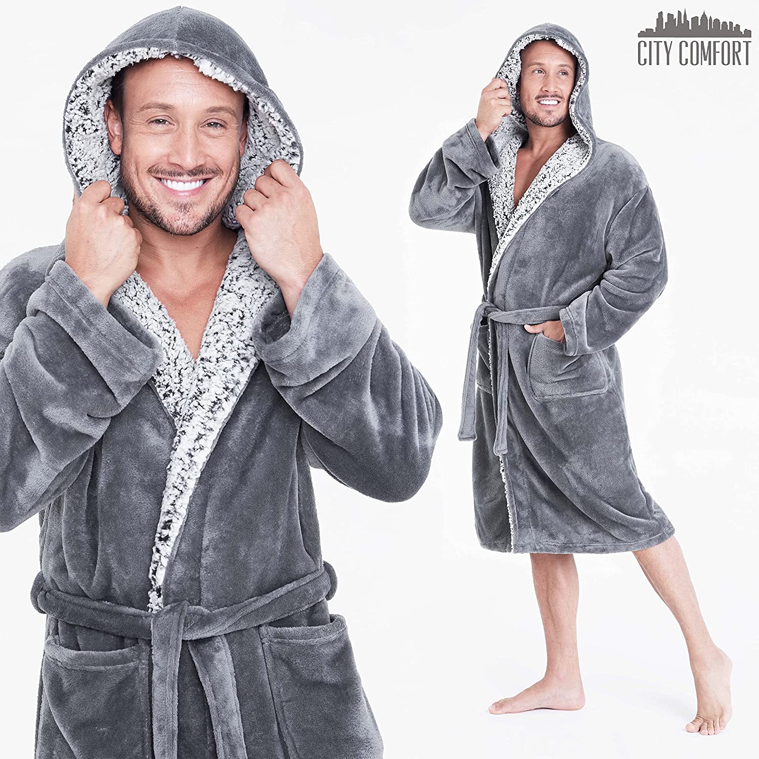 CityComfort Dressing Gown Men and Teenagers - Super Soft Hooded Mens Fleece Robe - Sizes M-2XL Warm Cosy Loungewear Nightwear - Image 17